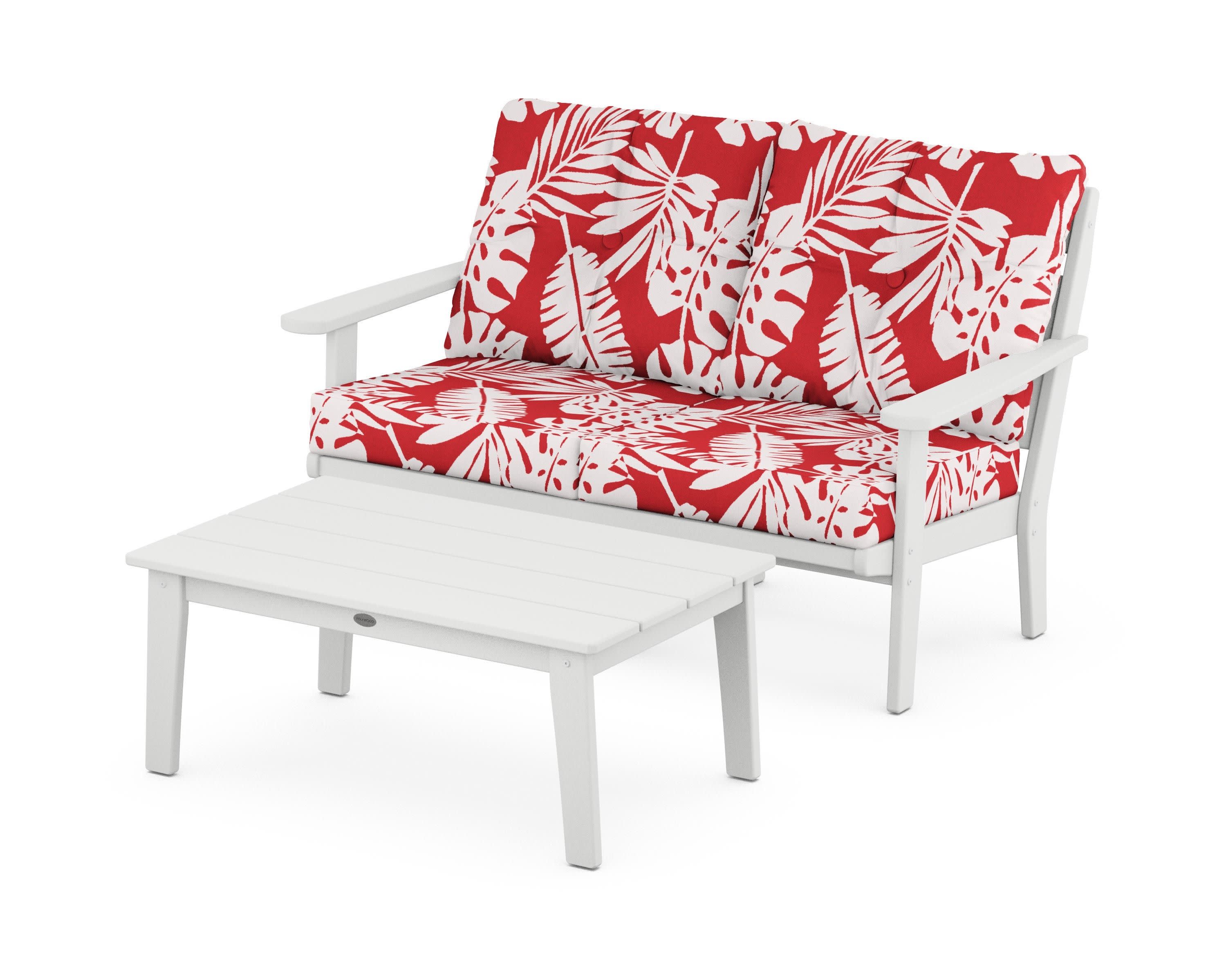 Lakeside 2-Piece Lounge Loveseat Set in White / Leaf Crimson