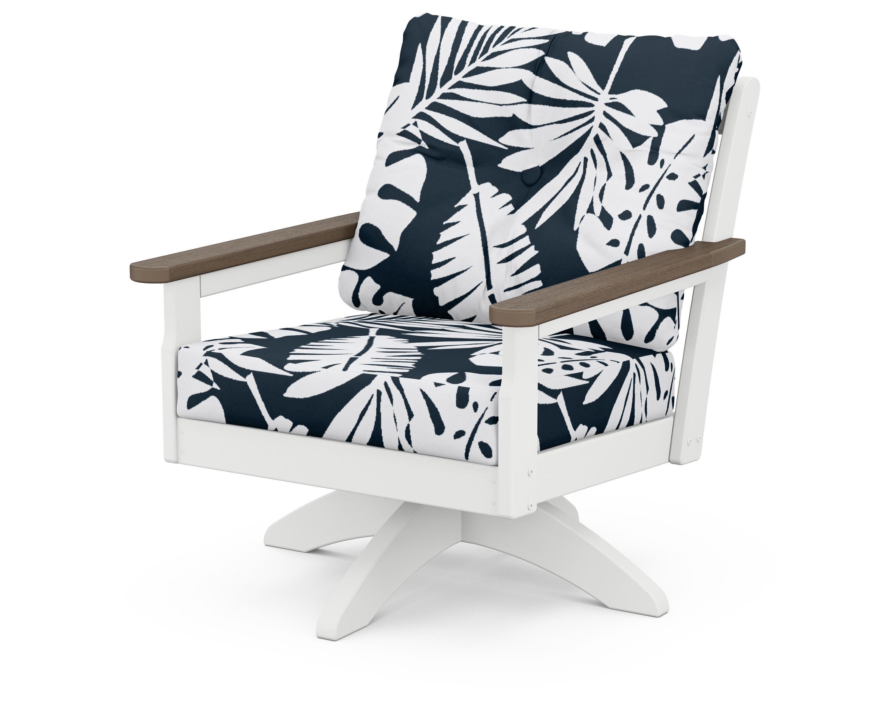 Vineyard Deep Seating Swivel Chair in White / Kona / Leaf Marine Indigo
