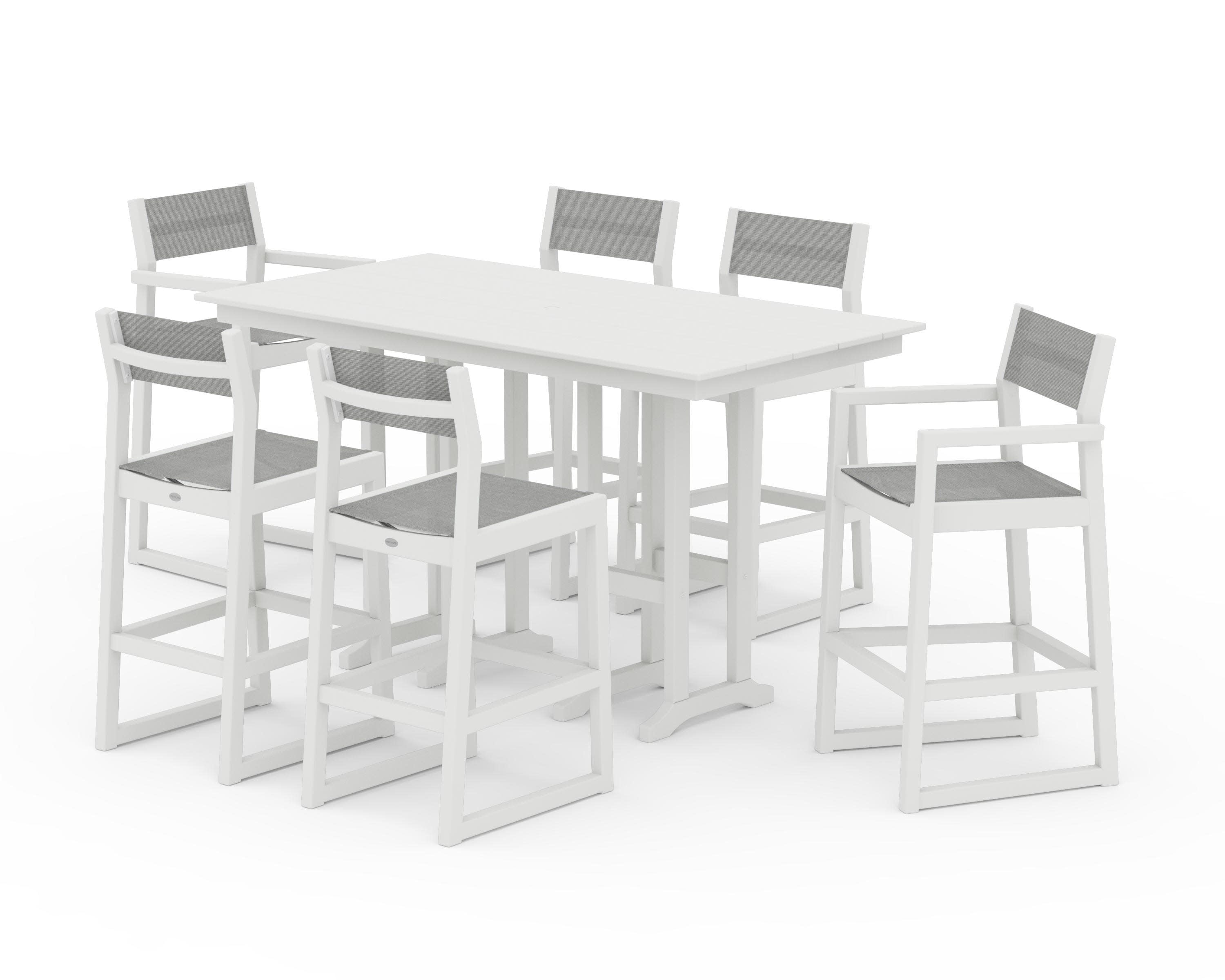 EDGE Sling 7-Piece Farmhouse Bar Set in Vintage White / Metallic Sling