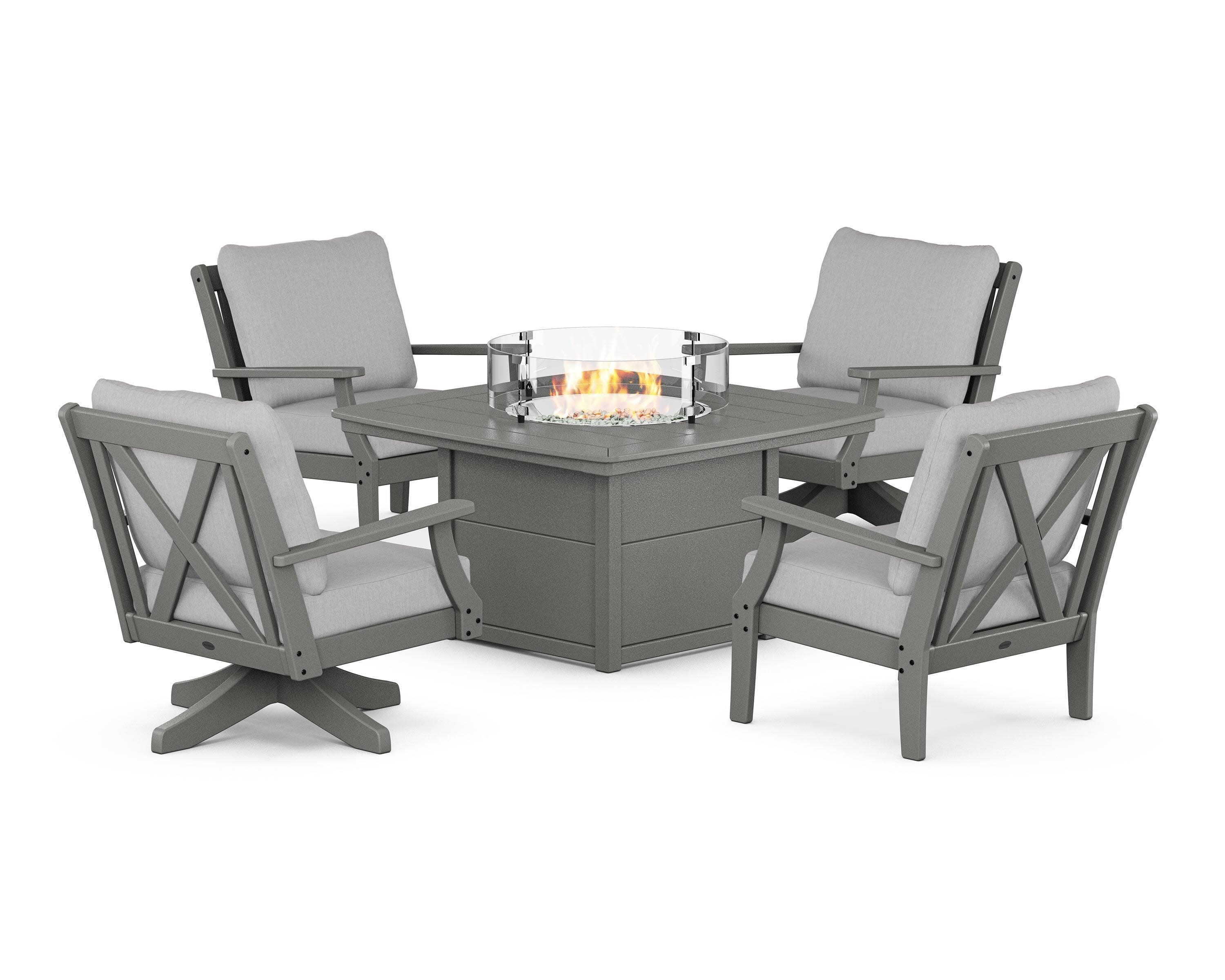 Braxton 5-Piece Deep Seating Set with Fire Table in Slate Grey / Granite