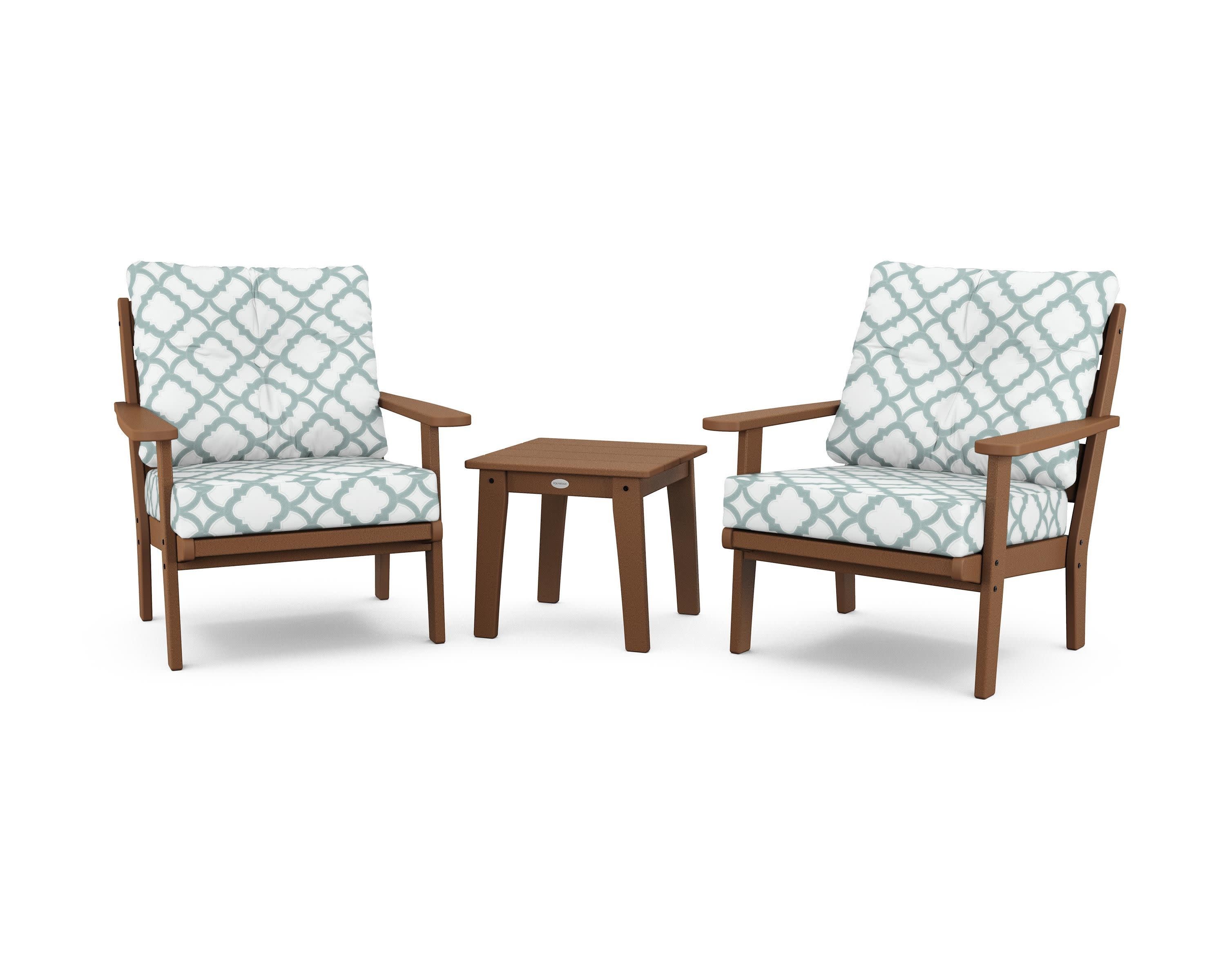 Lakeside 3-Piece Deep Seating Chair Set in Teak / Trellis Glacier Spa