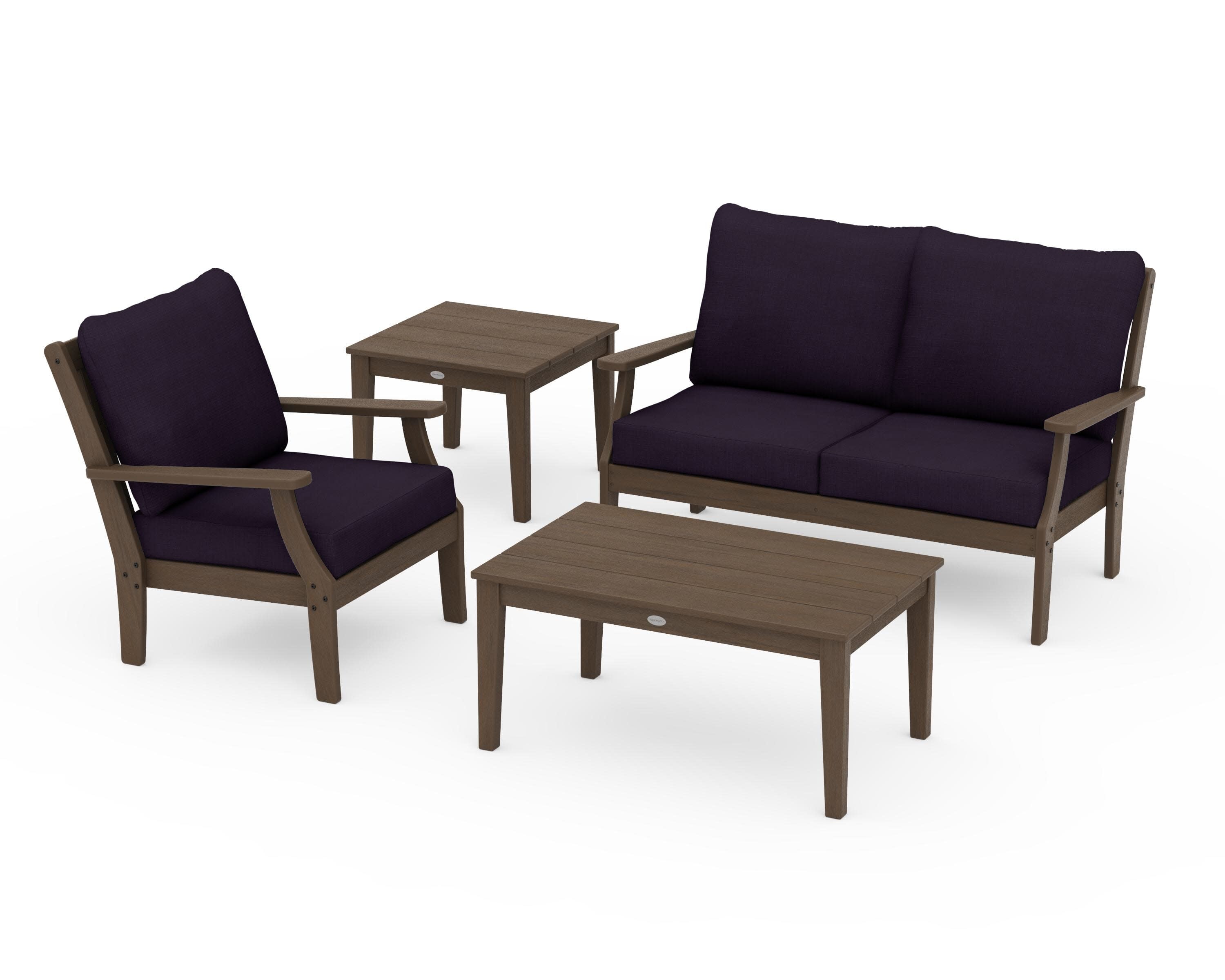 Braxton 4-Piece Deep Seating Set in Kona / Navy Linen