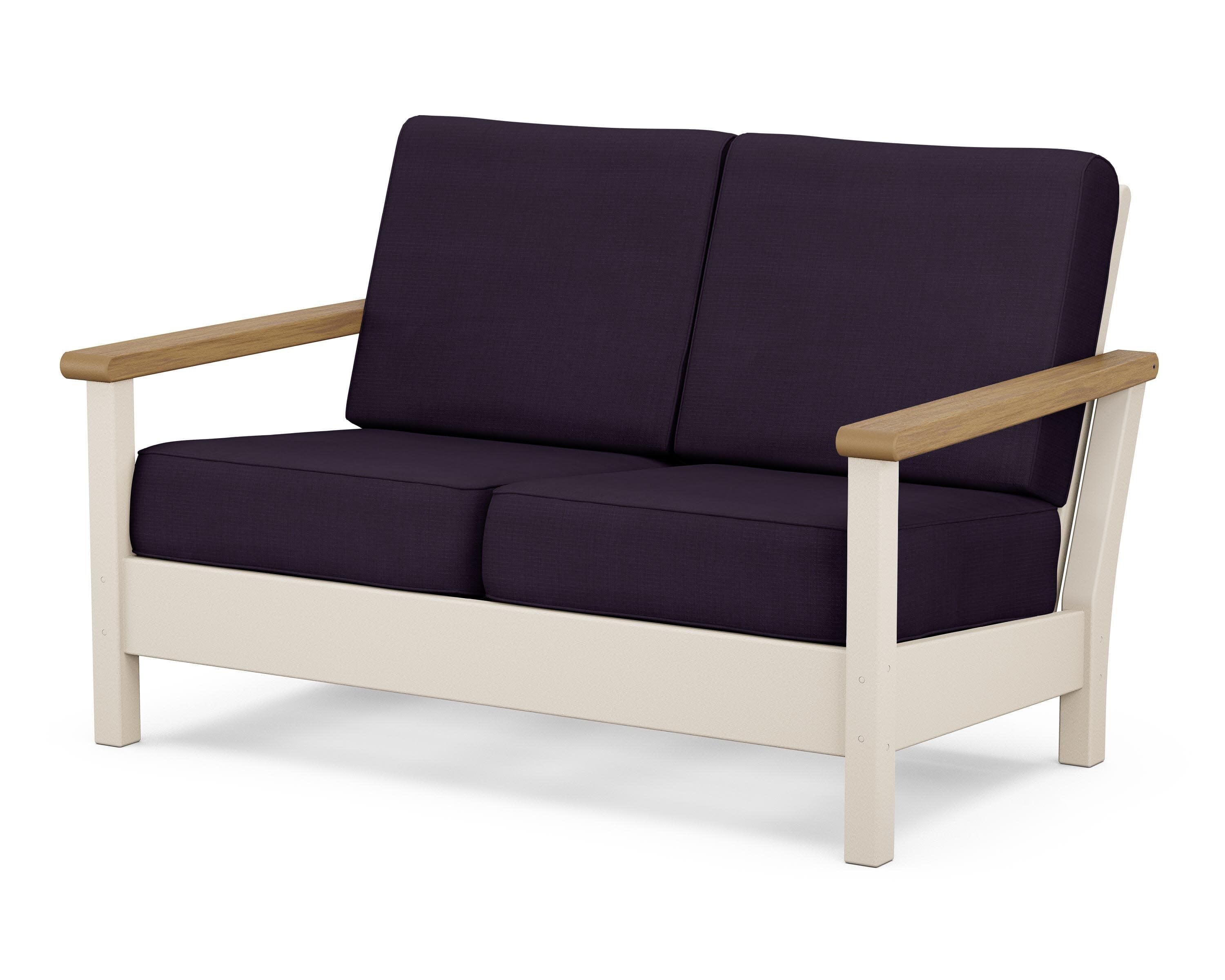 Harbour Deep Seating Loveseat in Sand / Natural / Navy Linen