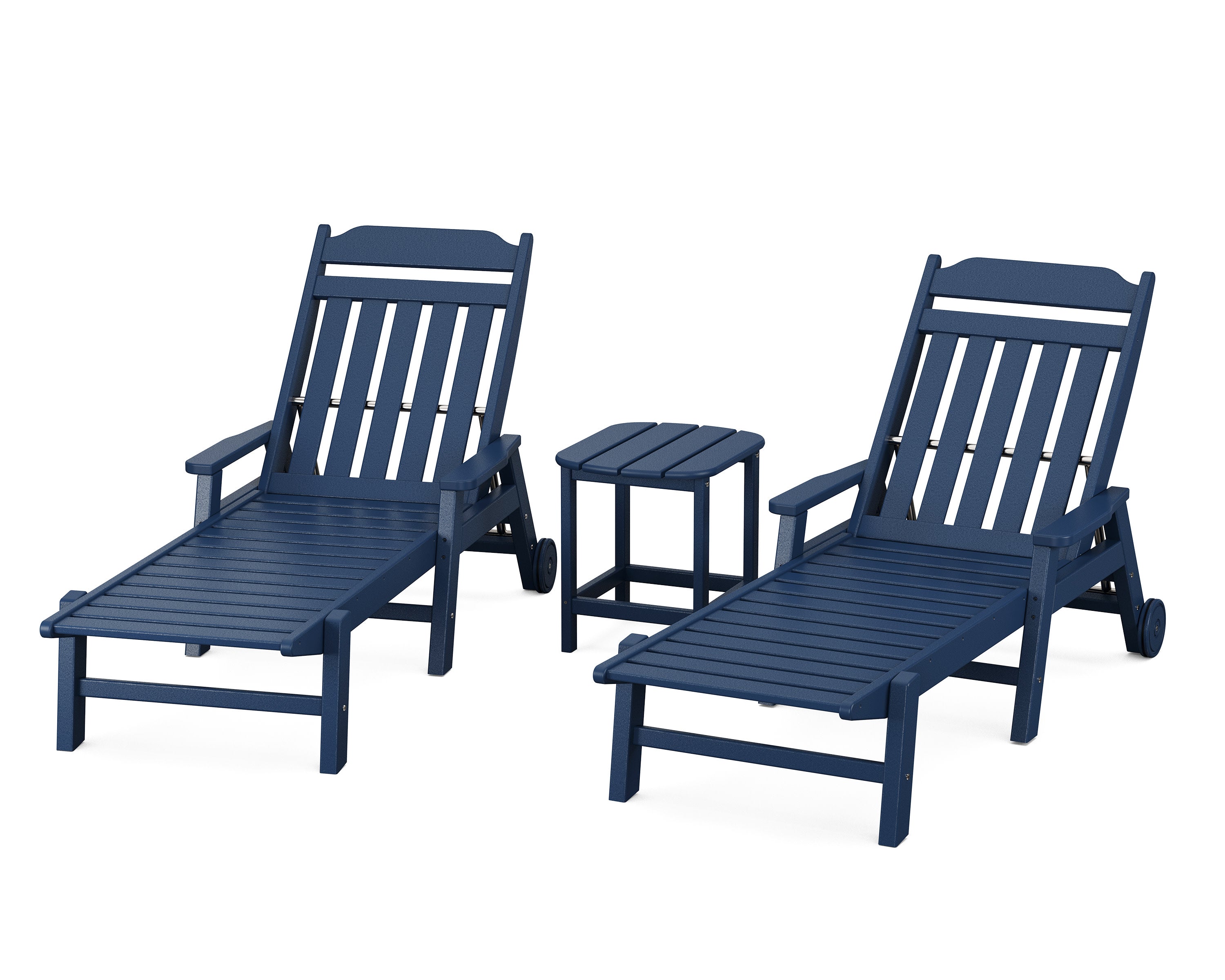 Cottage 3-Piece Chaise Set with Arms and Wheels in Navy