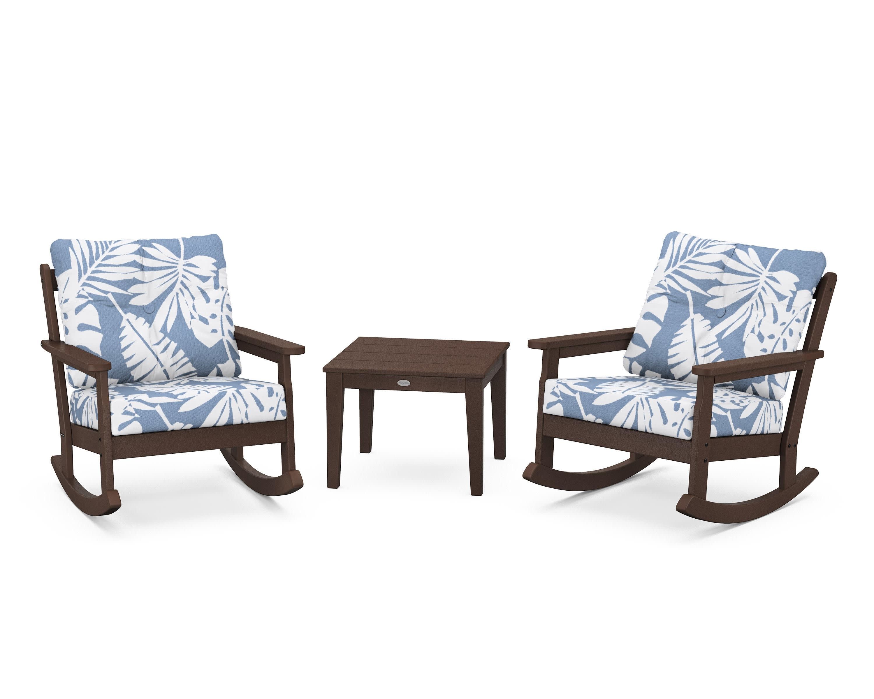 Vineyard 3-Piece Deep Seating Rocker Set in Mahogany / Leaf Sky Blue