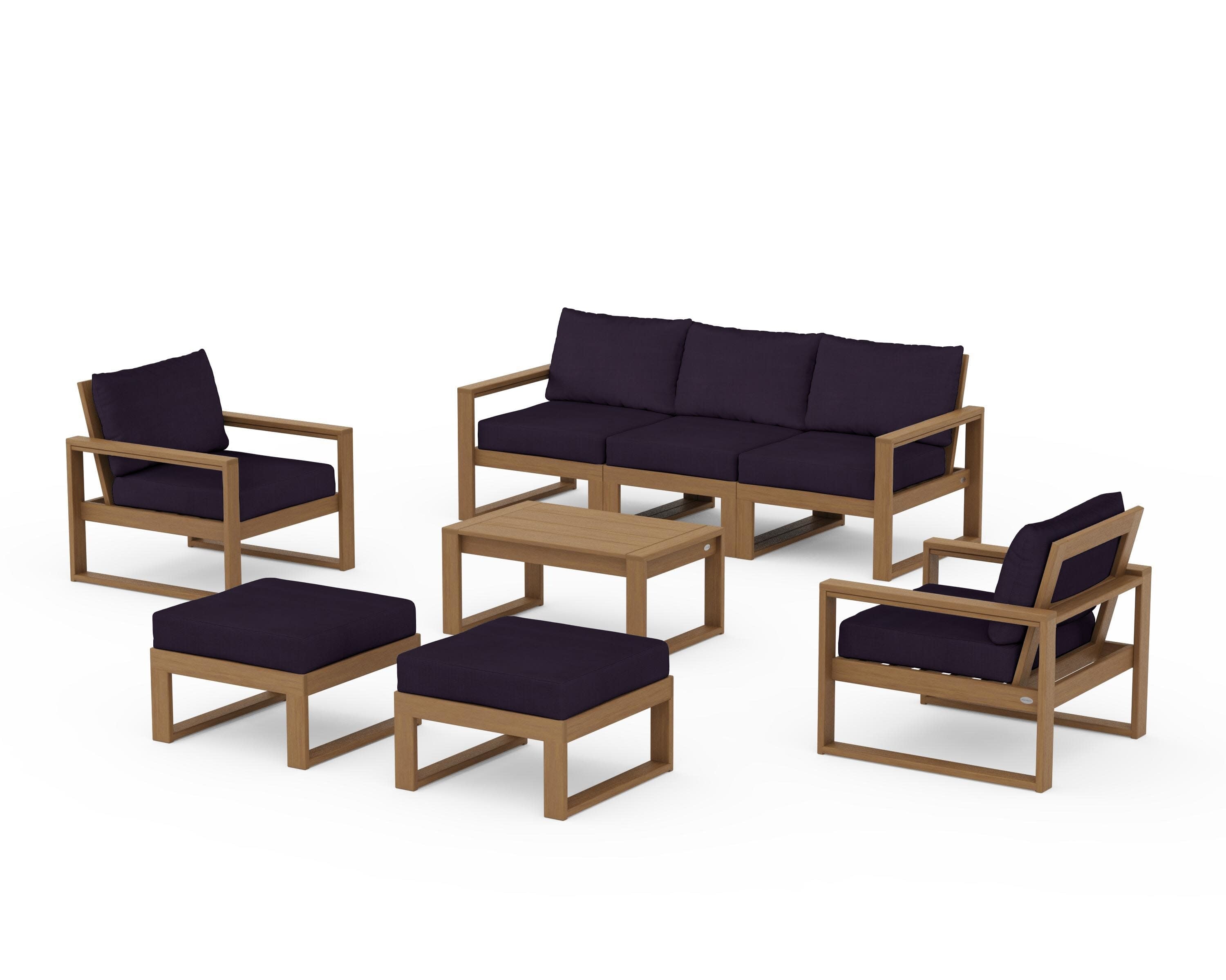 EDGE Sectional 8-Piece Lounge Sofa Set in Natural / Navy Linen