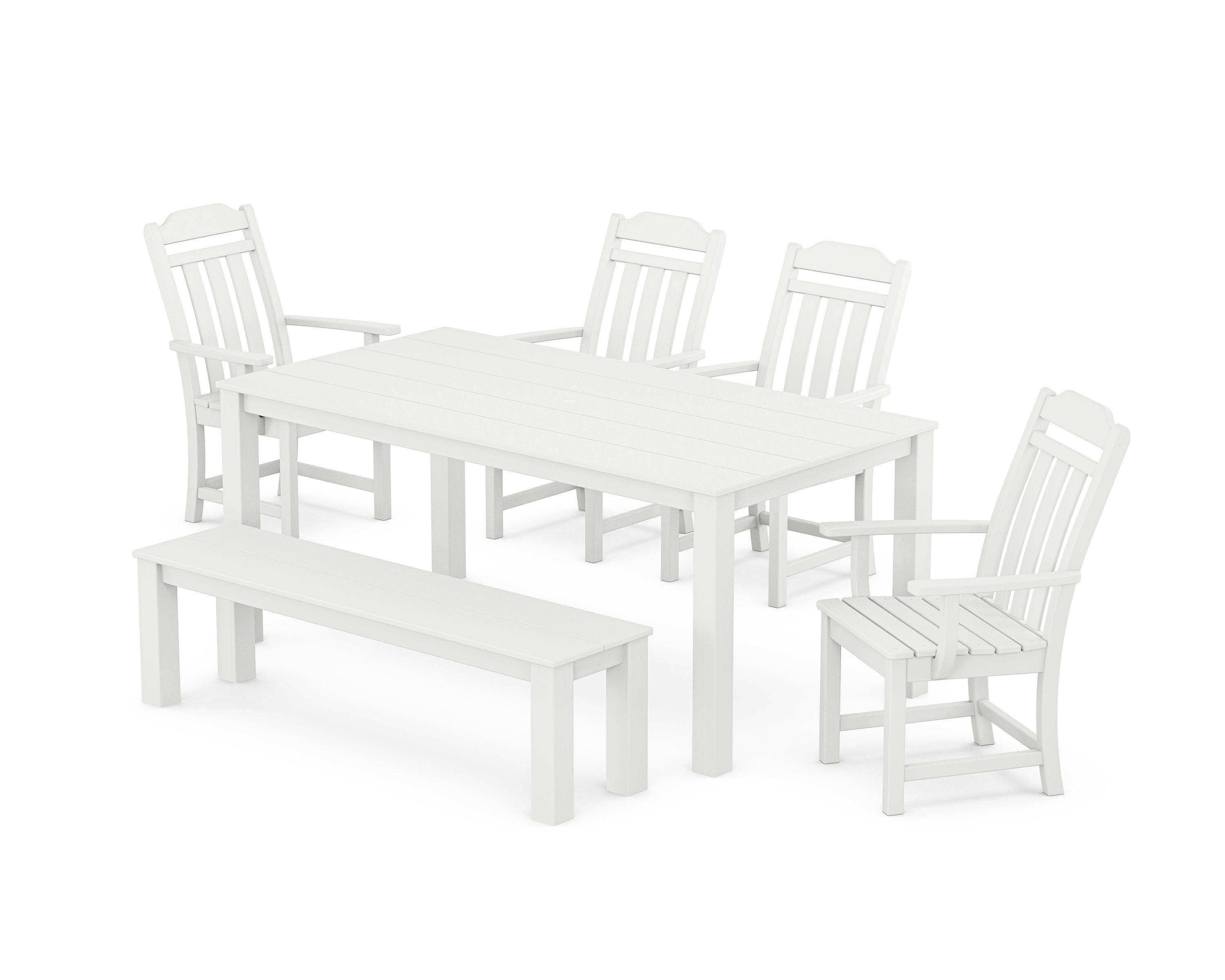 Cottage 6-Piece Parsons Dining Set with Bench in White