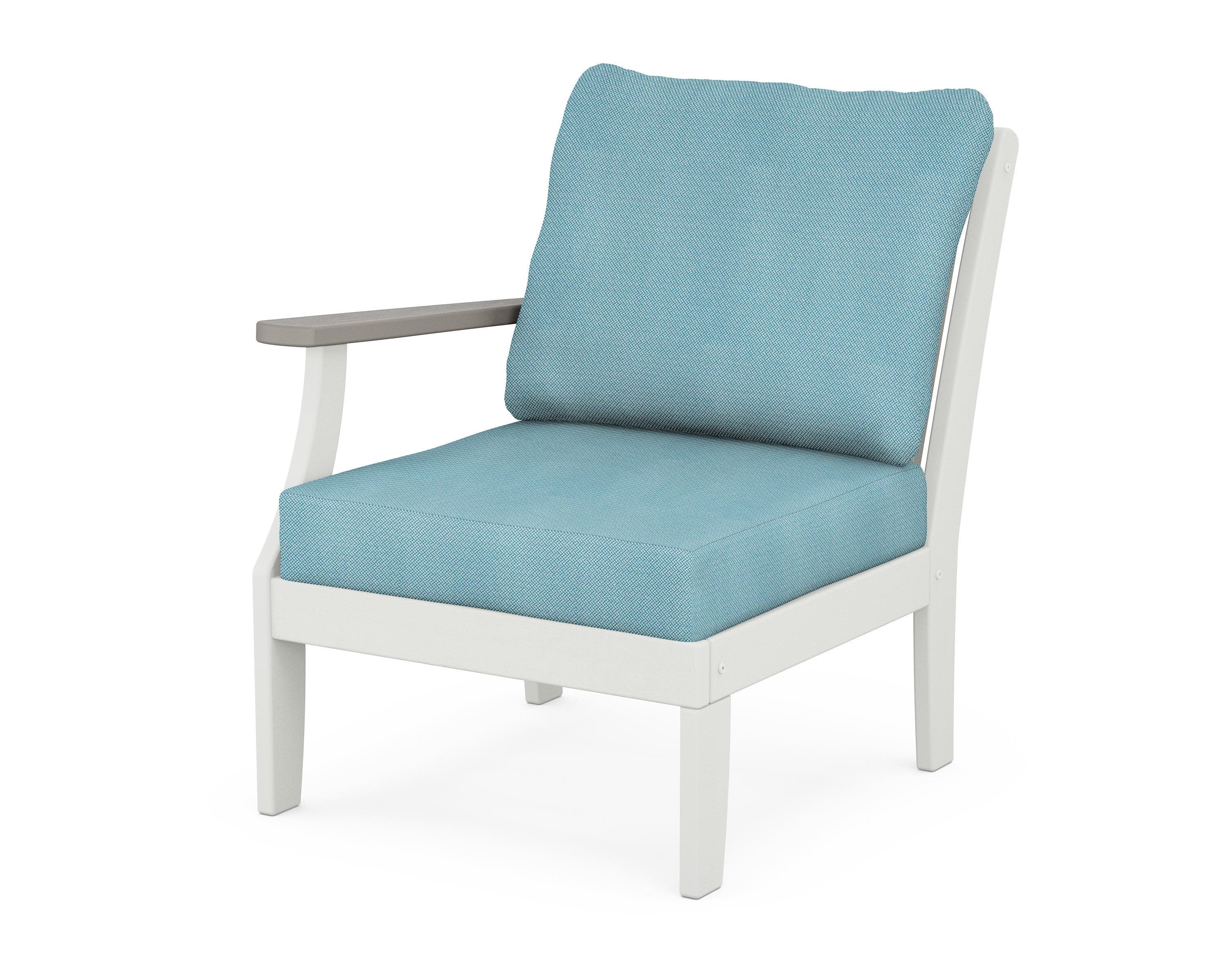 Braxton Modular Left Arm Chair in White / Driftwood / Lattice Sky Blue