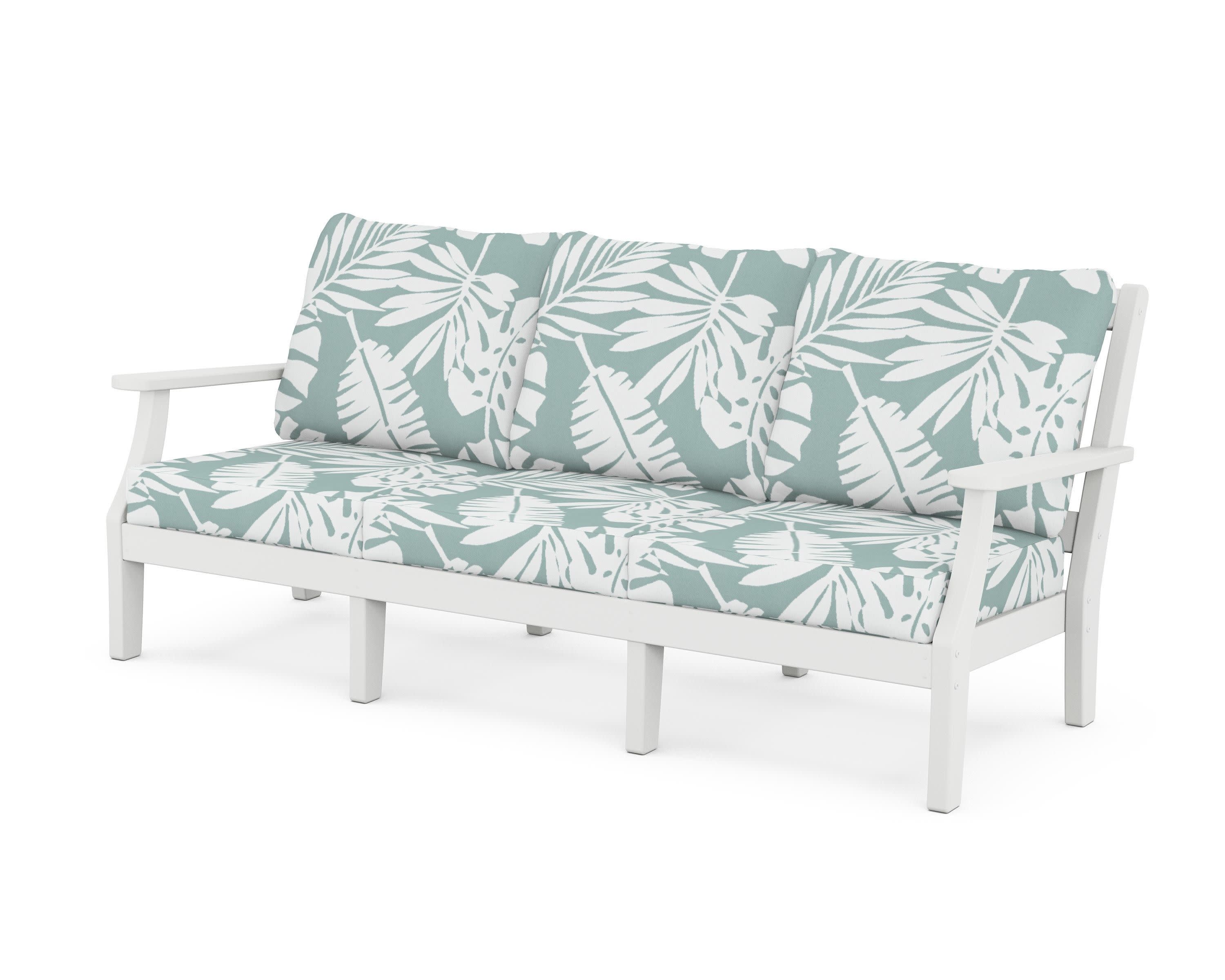 Chinoiserie Deep Seating Sofa in White / Leaf Glacier Spa