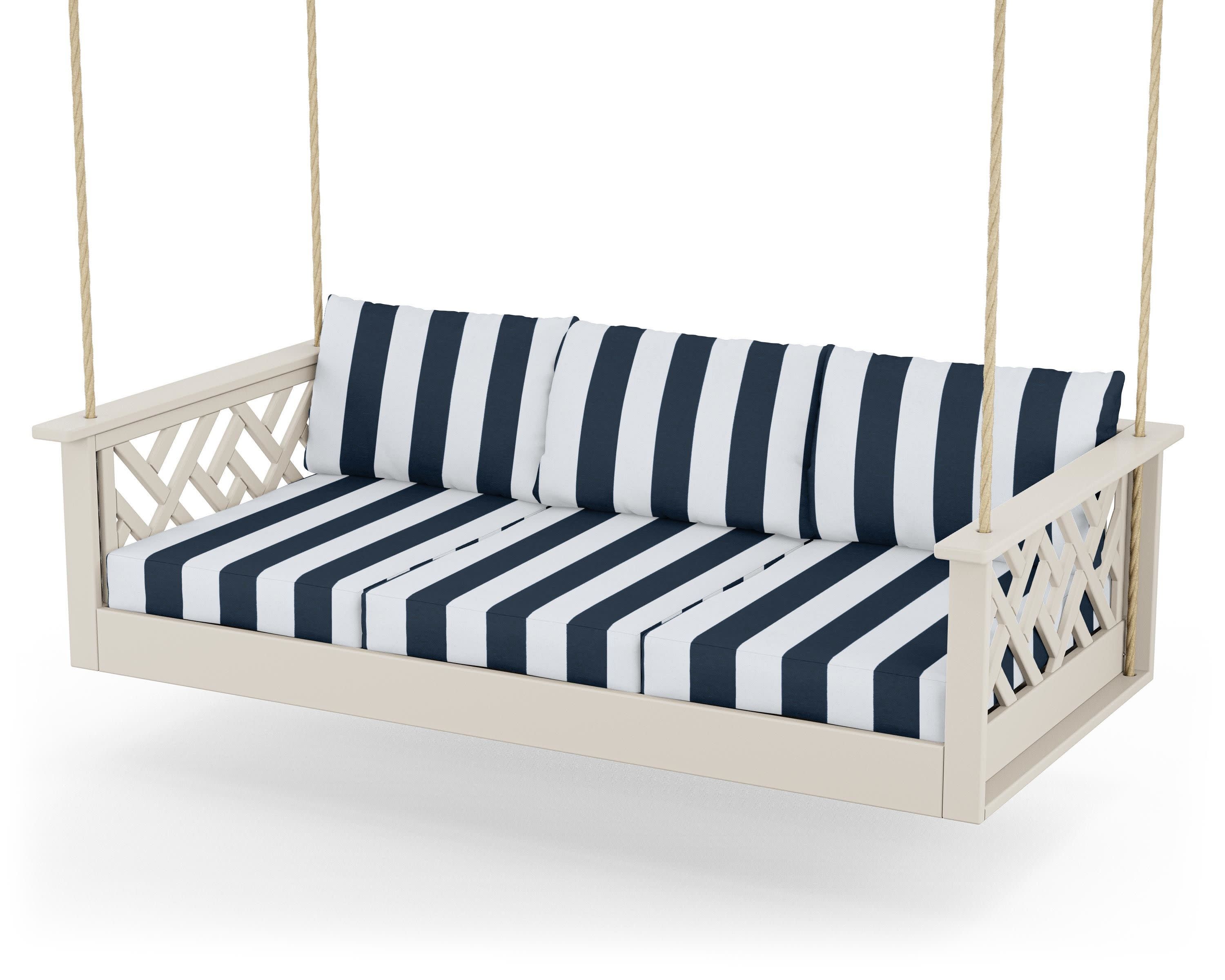 Chippendale Daybed Swing in Sand / Cabana Stripe Marine Indigo