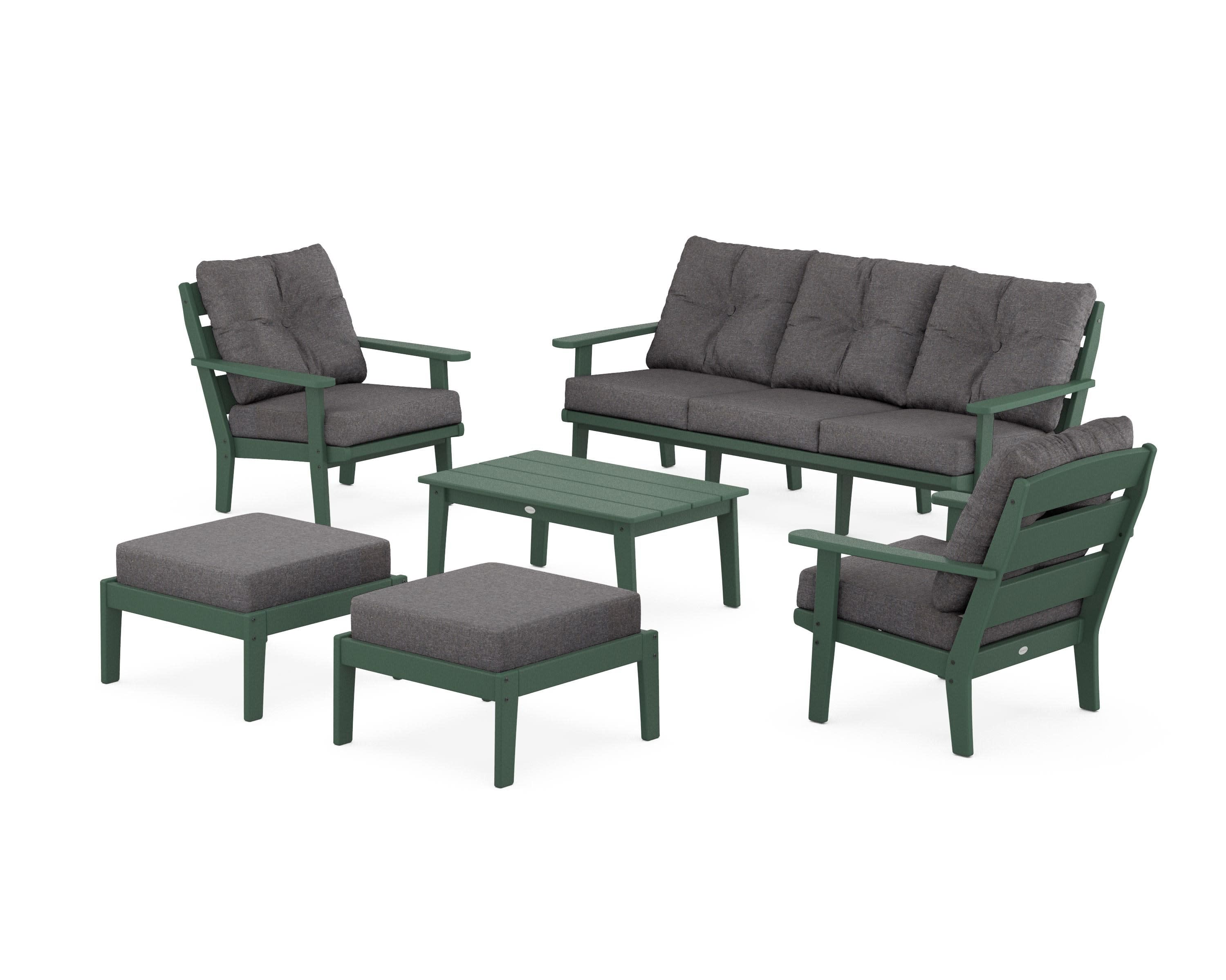 Lakeside 6-Piece Lounge Sofa Set in Green / Ash Charcoal