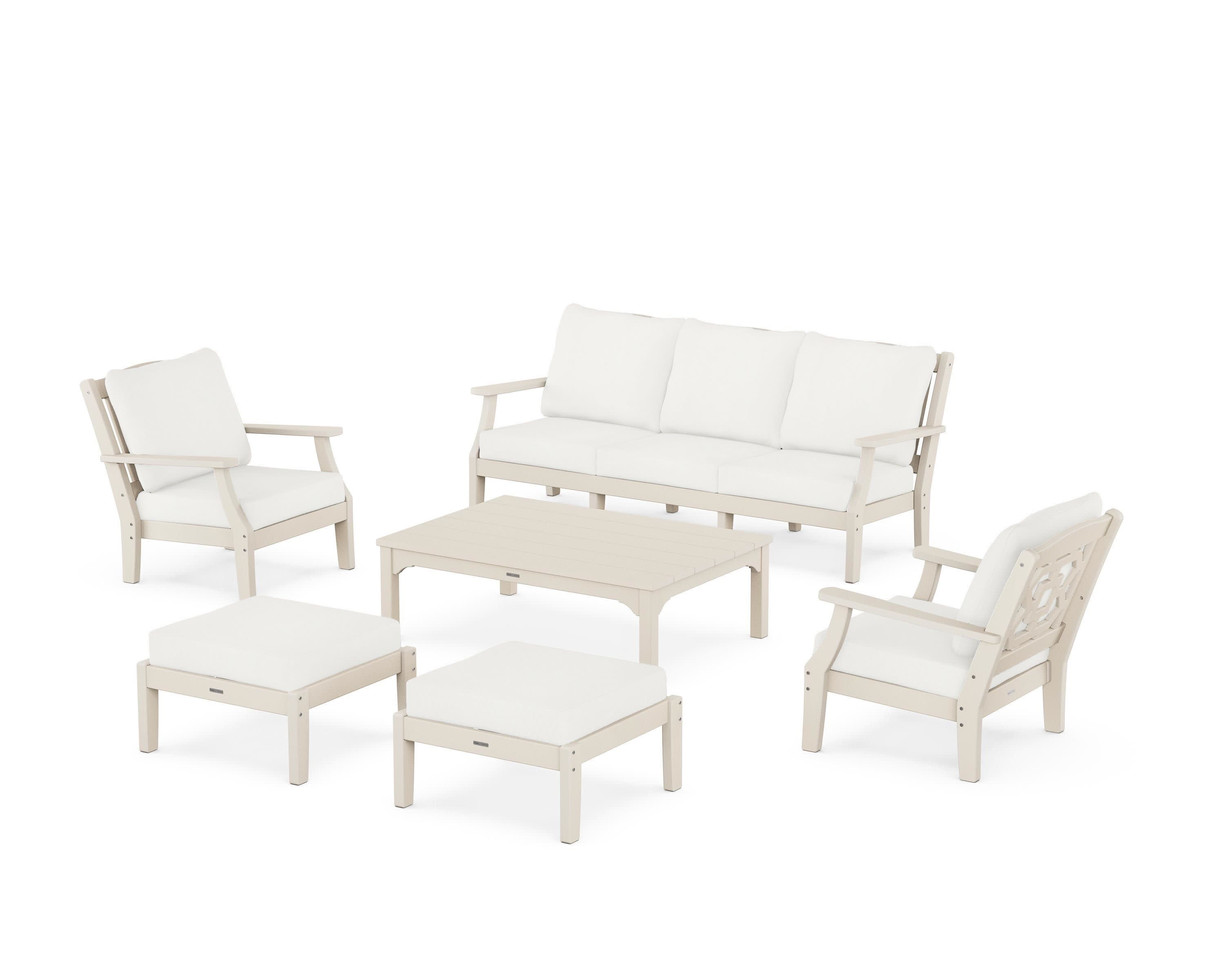 Chinoiserie 6-Piece Lounge Sofa Set in Sand / Natural Linen
