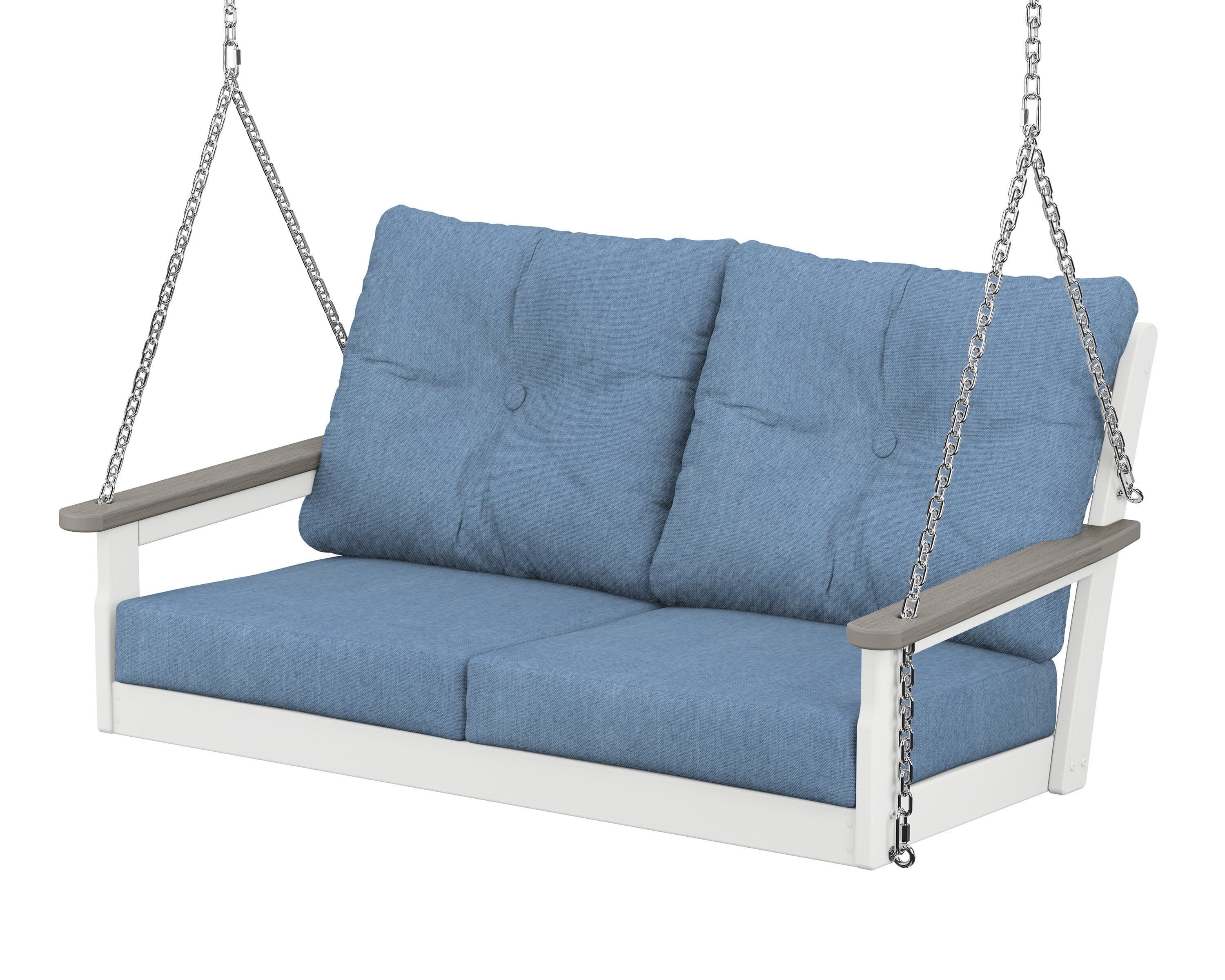 Vineyard Deep Seating Swing in White / Driftwood / Sky Blue