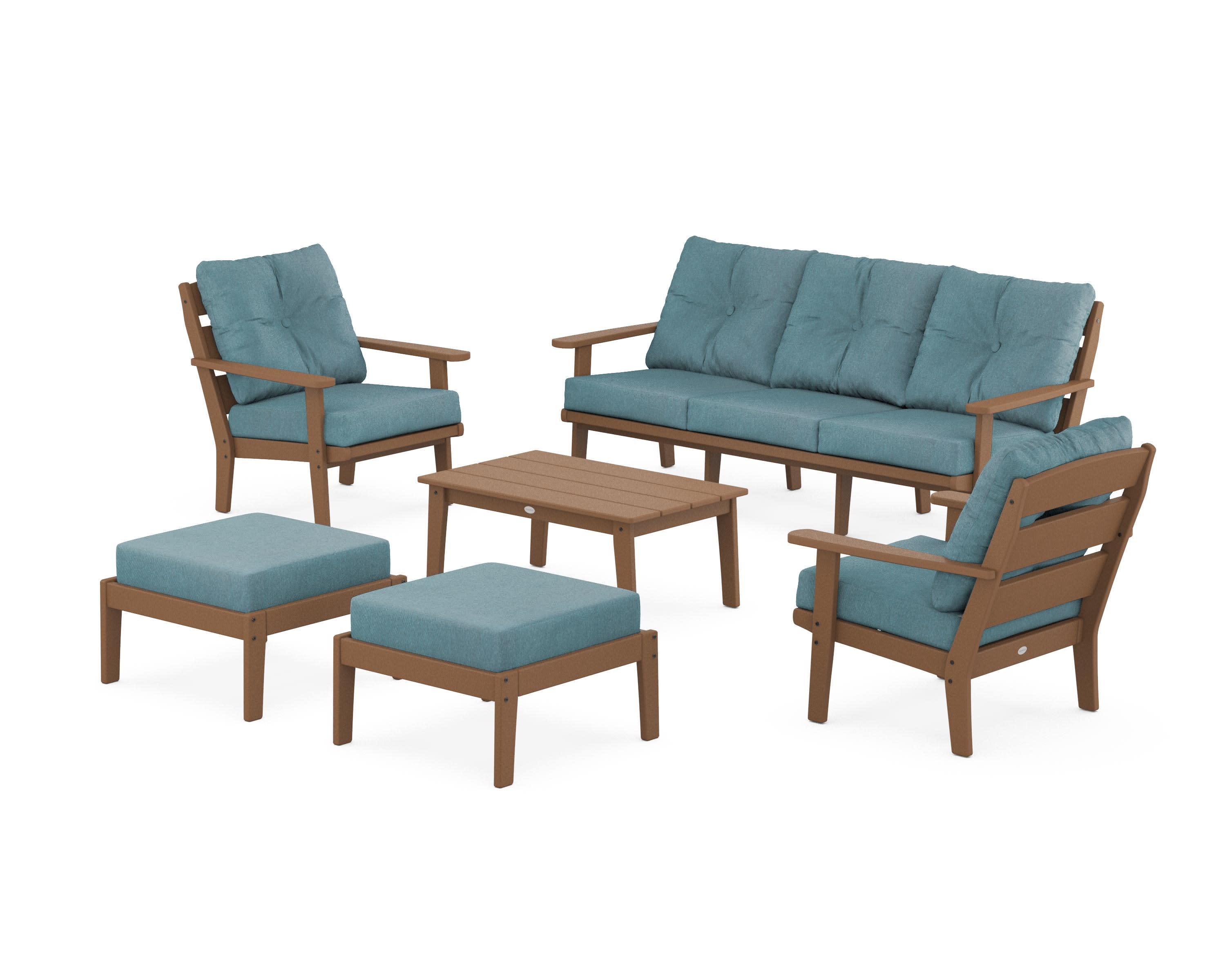 Lakeside 6-Piece Lounge Sofa Set in Teak / Ocean Teal