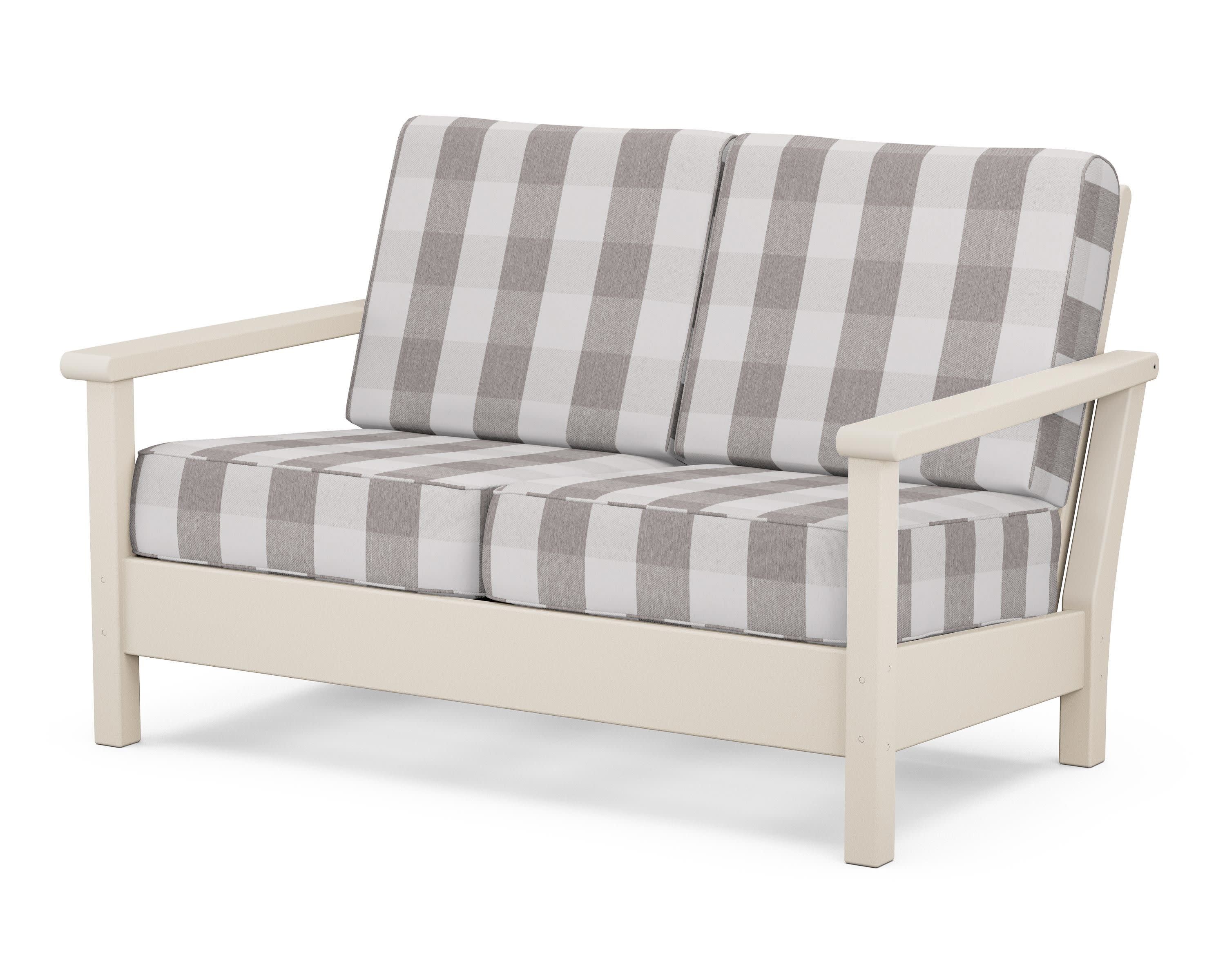 Harbour Deep Seating Loveseat in Sand / Buffalo Plaid Grey Mist