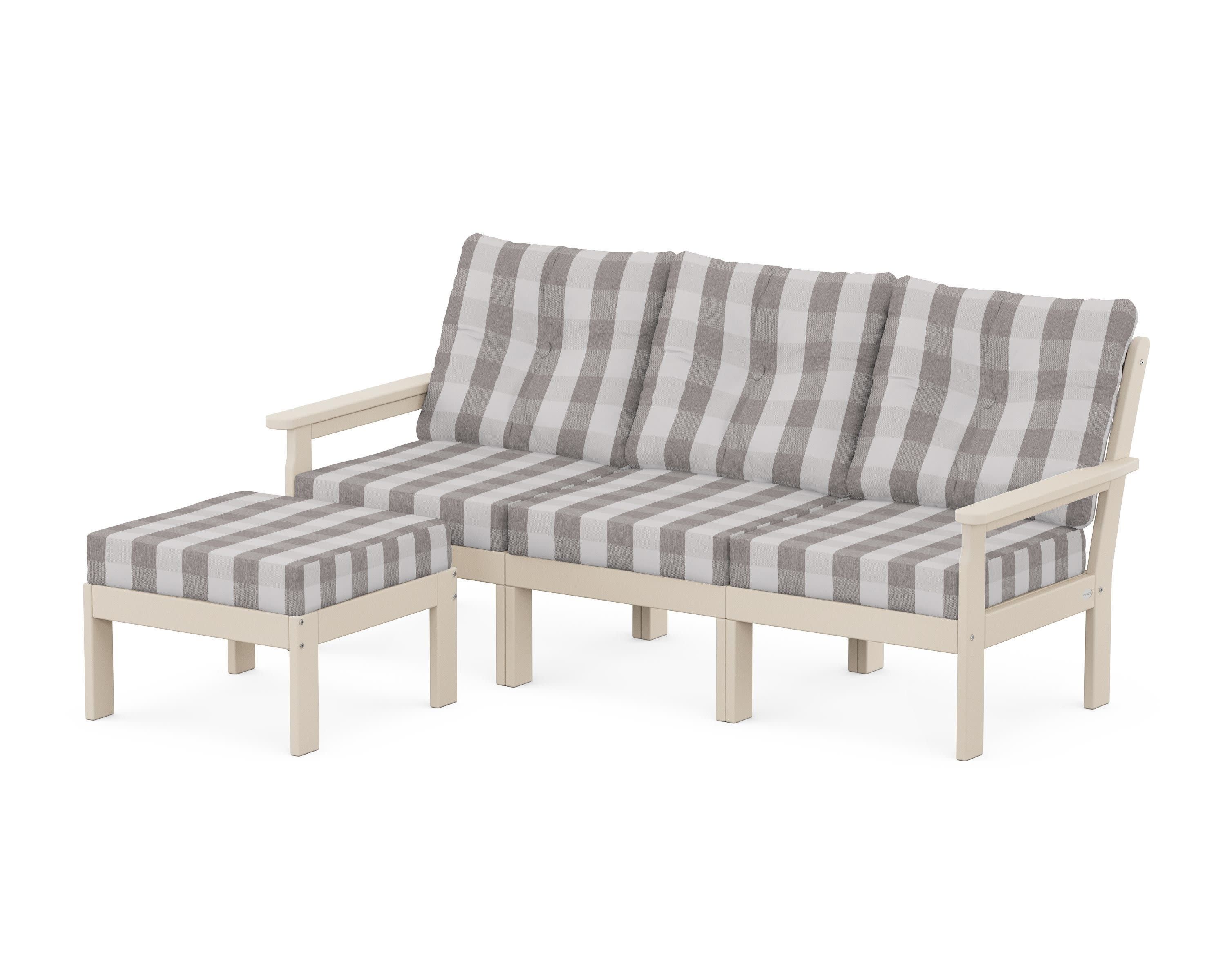 Vineyard 4-Piece Sectional with Ottoman in Sand / Buffalo Plaid Grey Mist