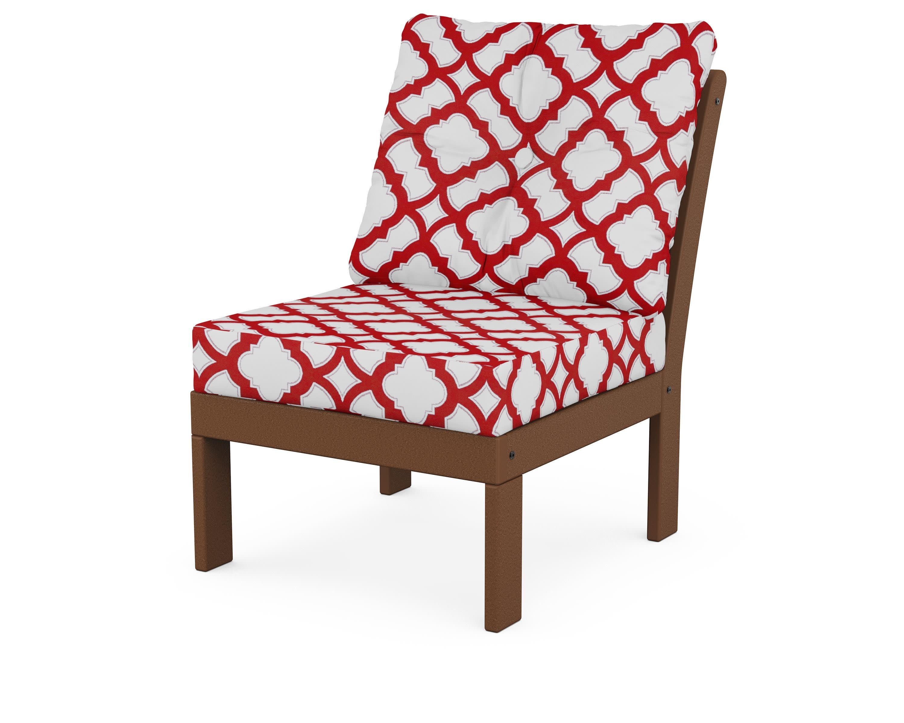 Vineyard Modular Armless Chair in Teak / Trellis Crimson