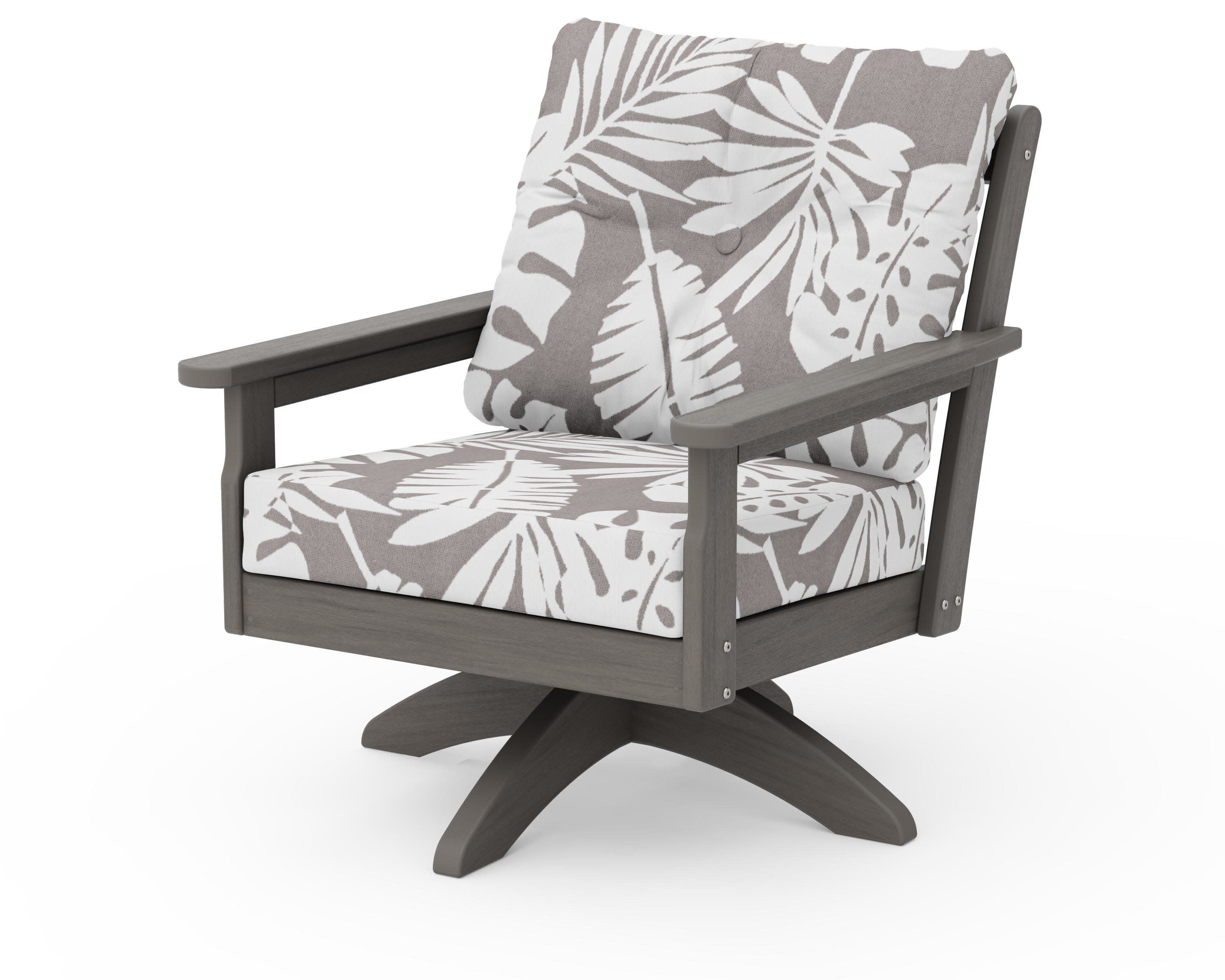 Vineyard Deep Seating Swivel Chair in Driftwood / Leaf Grey Mist