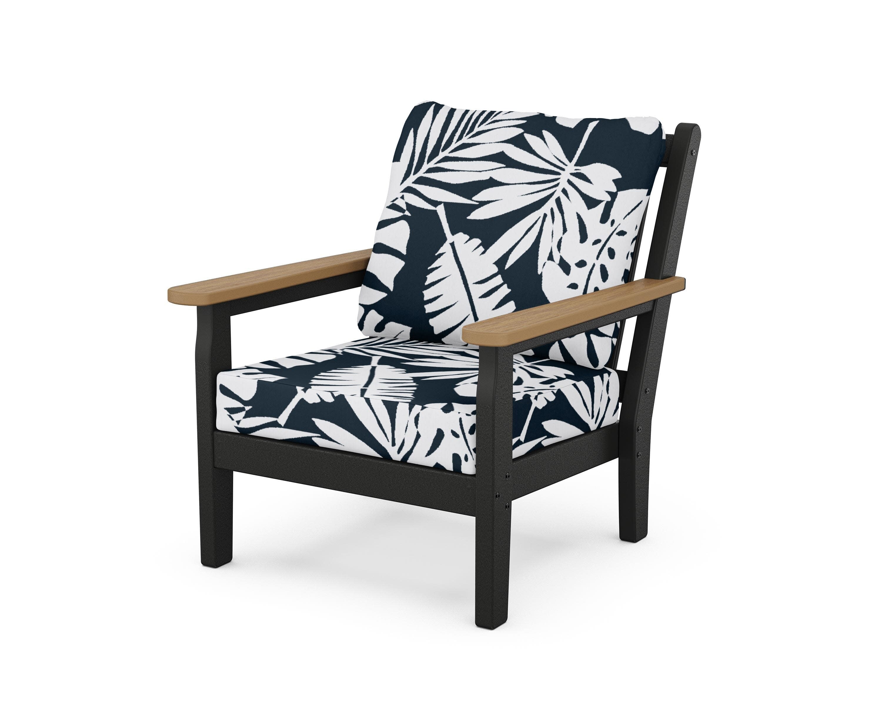 Chippendale Deep Seating Chair in Black / Natural / Leaf Marine Indigo