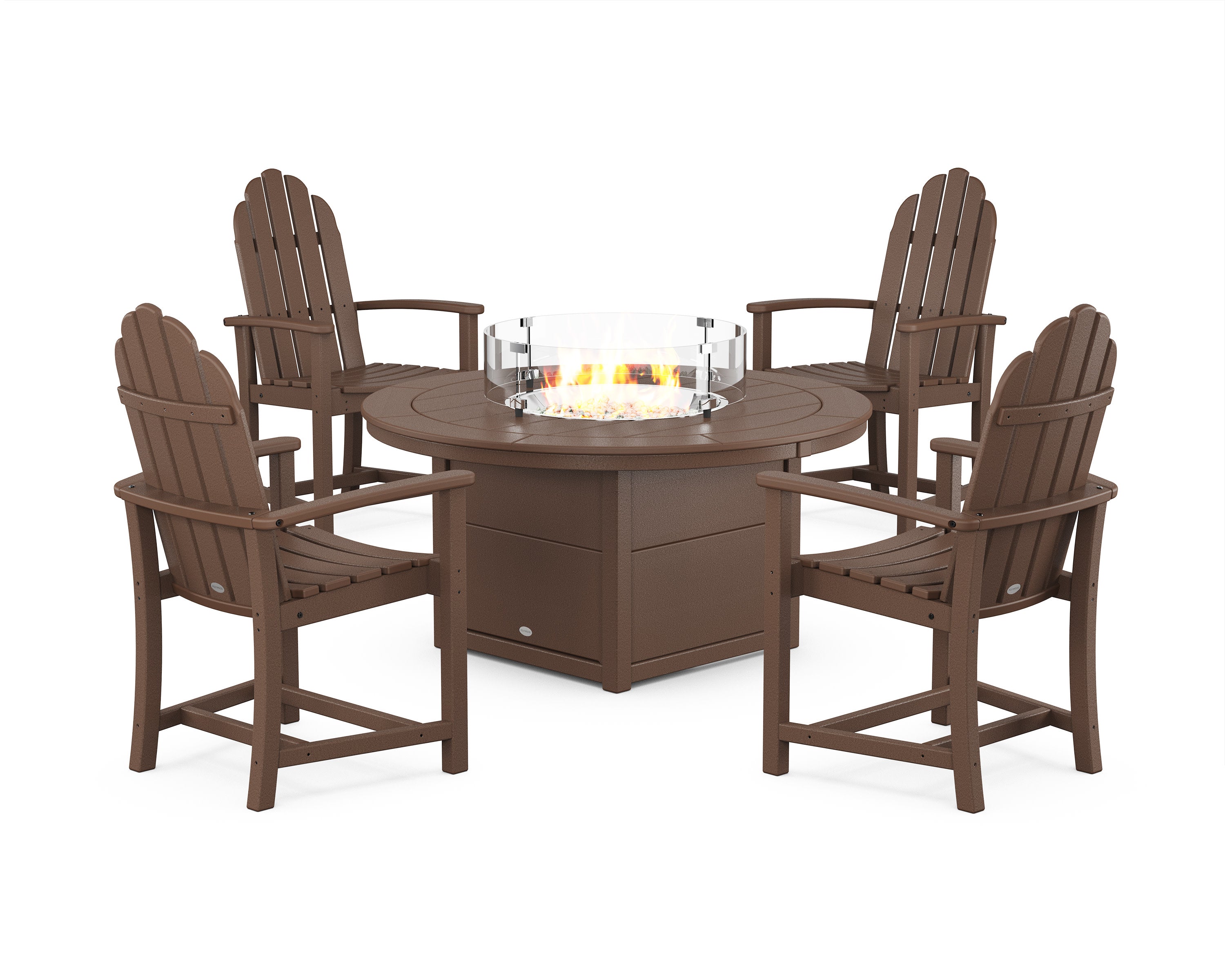 Classic 4-Piece Upright Adirondack Conversation Set with Fire Pit Table in Mahogany