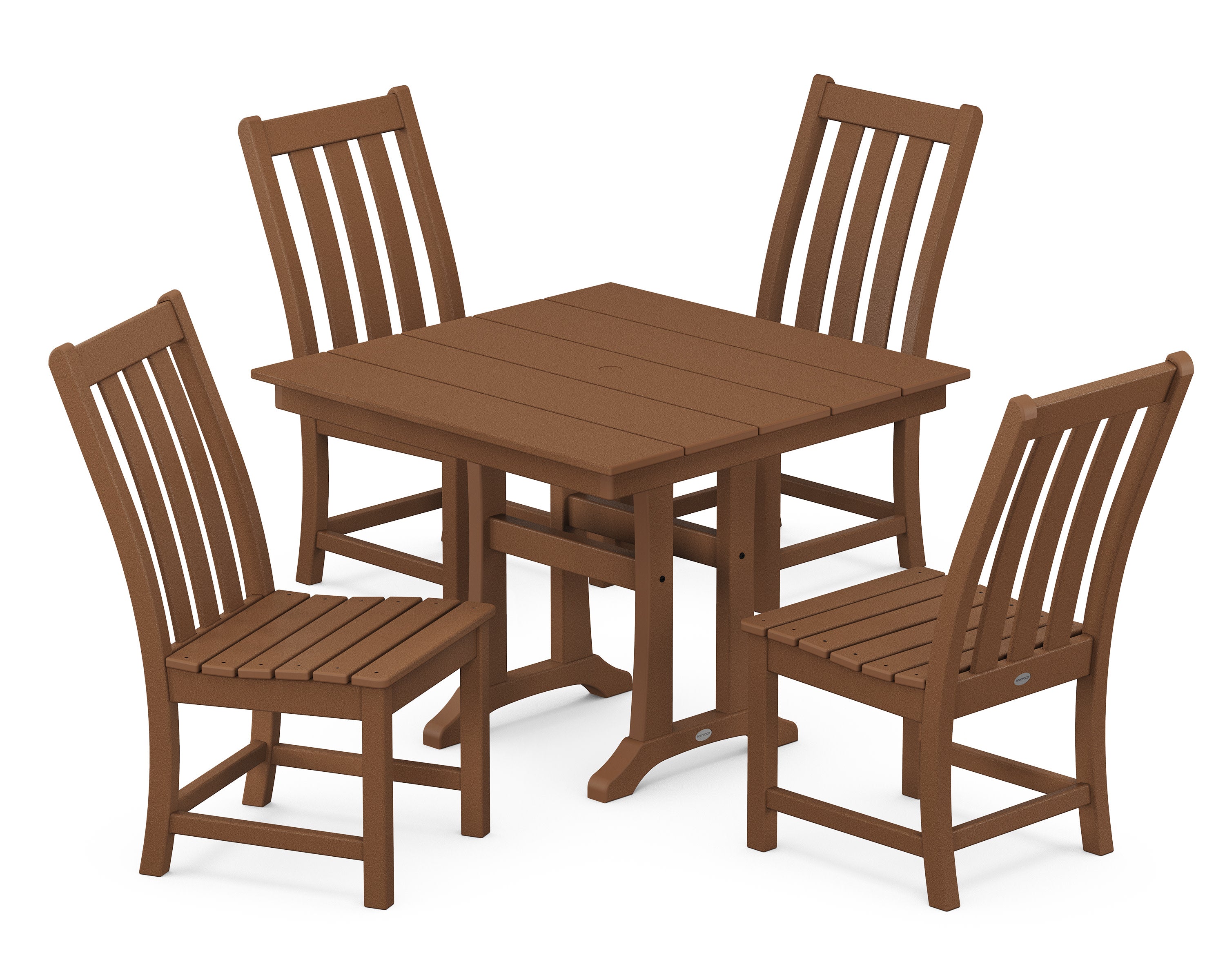 Vineyard 5-Piece Farmhouse Trestle Side Chair Dining Set in Teak