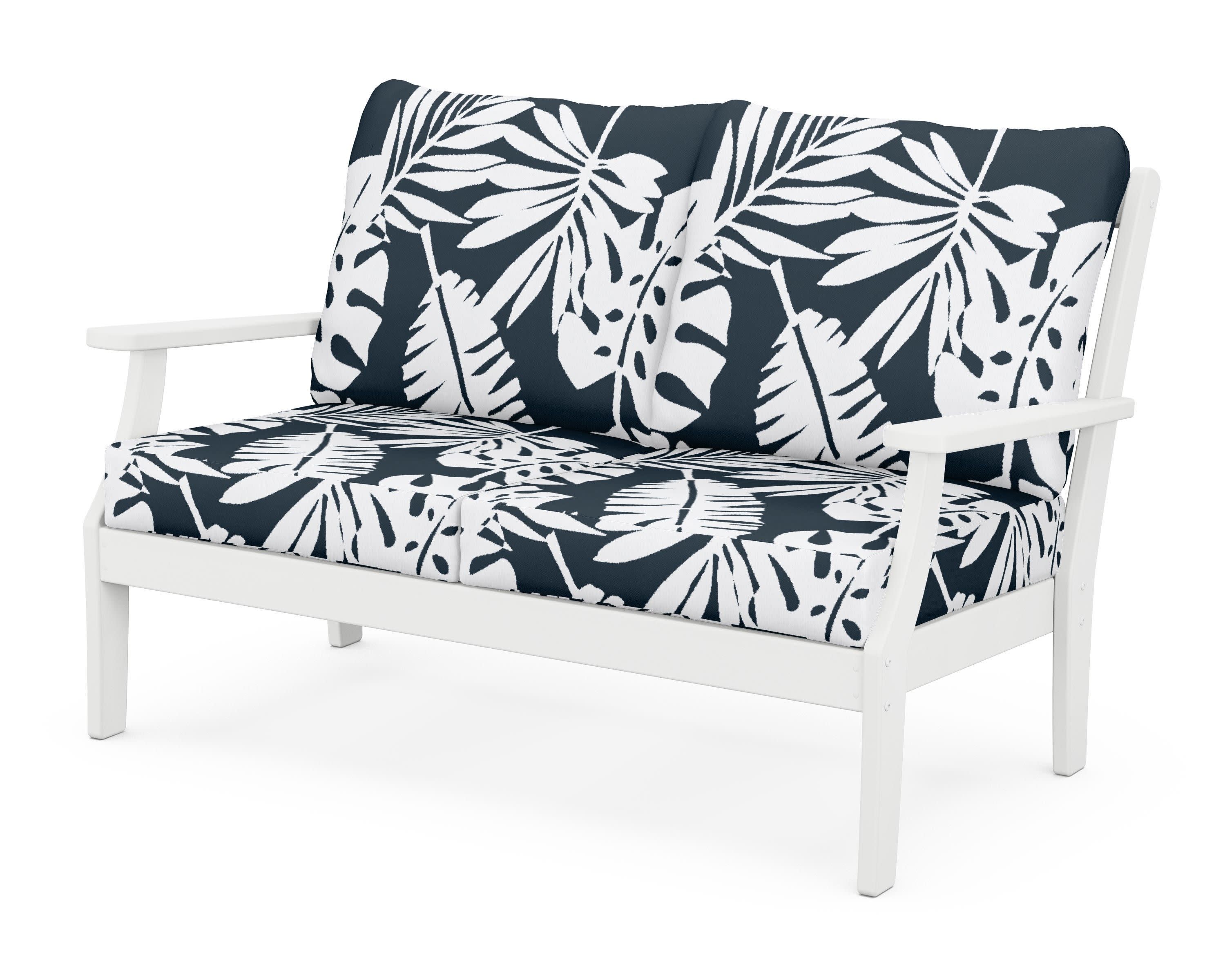 Braxton Deep Seating Loveseat in White / Leaf Marine Indigo
