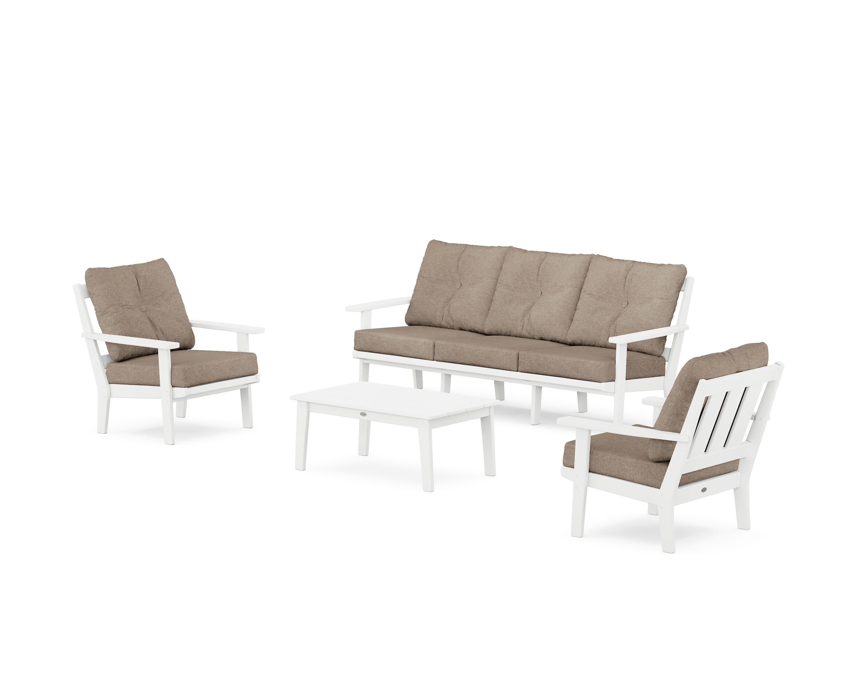 Oxford 4-Piece Deep Seating Set with Sofa in White / Spiced Burlap