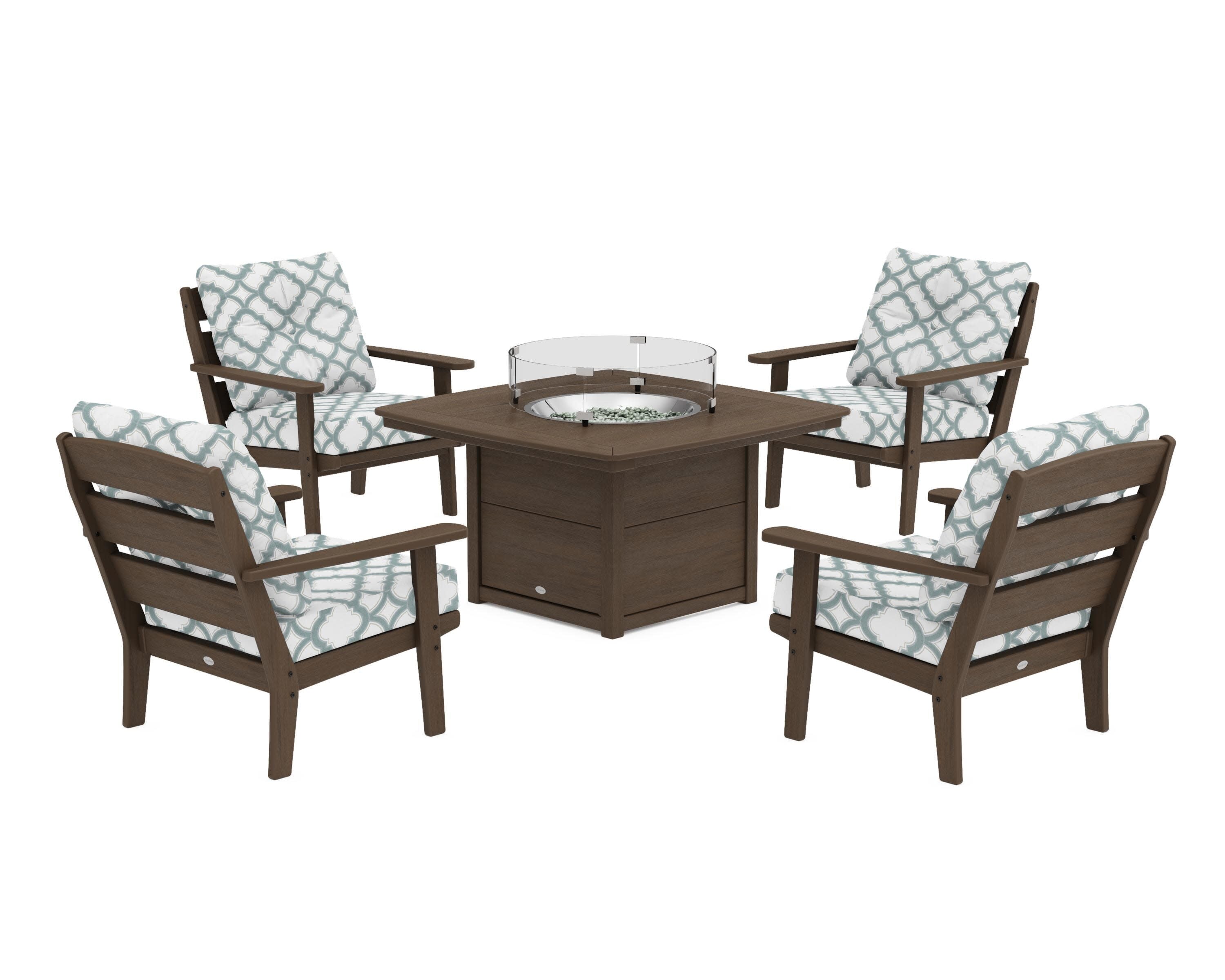 Lakeside 5-Piece Deep Seating Set with Nautical Fire Pit Table in Kona / Trellis Glacier Spa