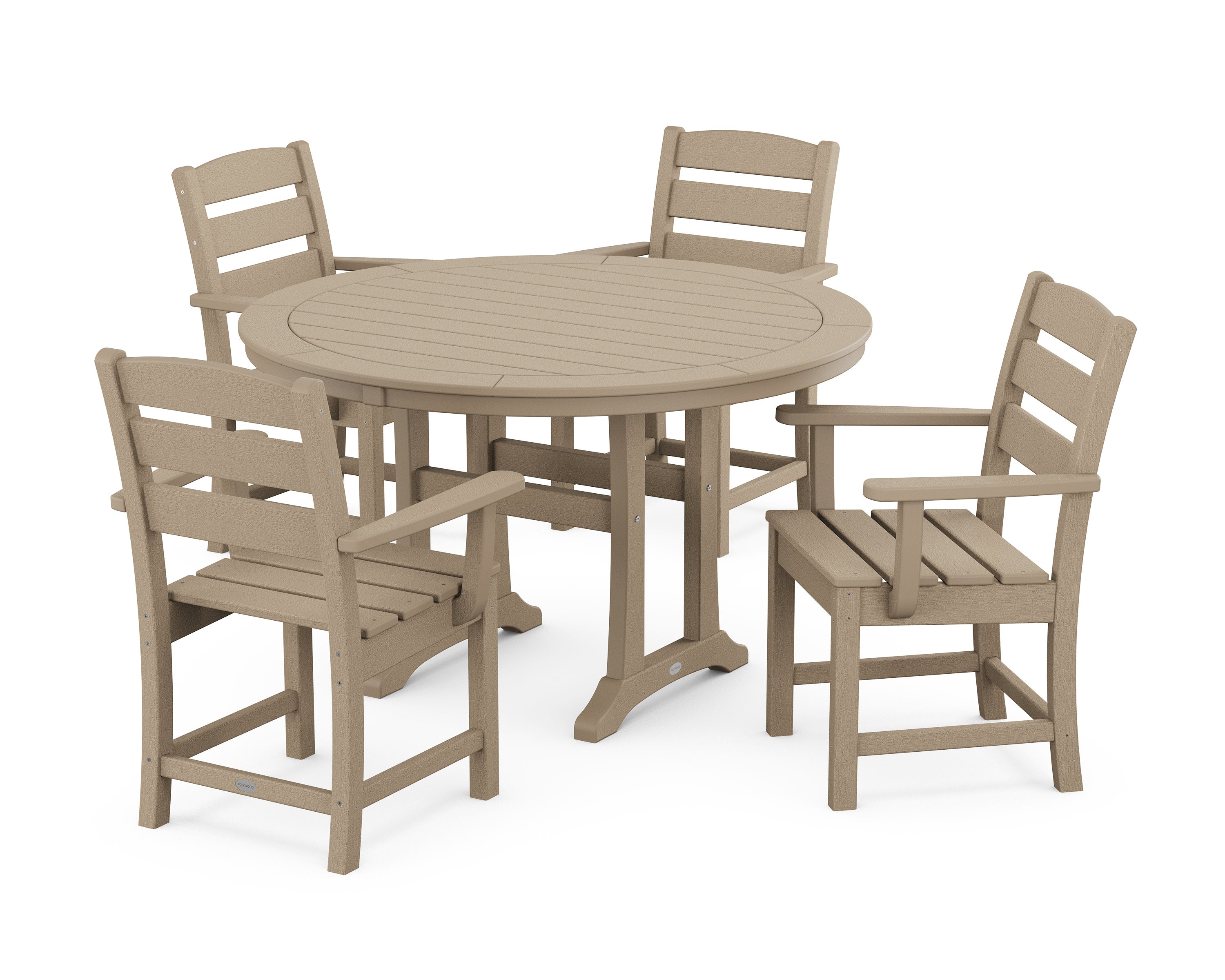 Lakeside 5-Piece Round Dining Set with Trestle Legs in Vintage Sahara