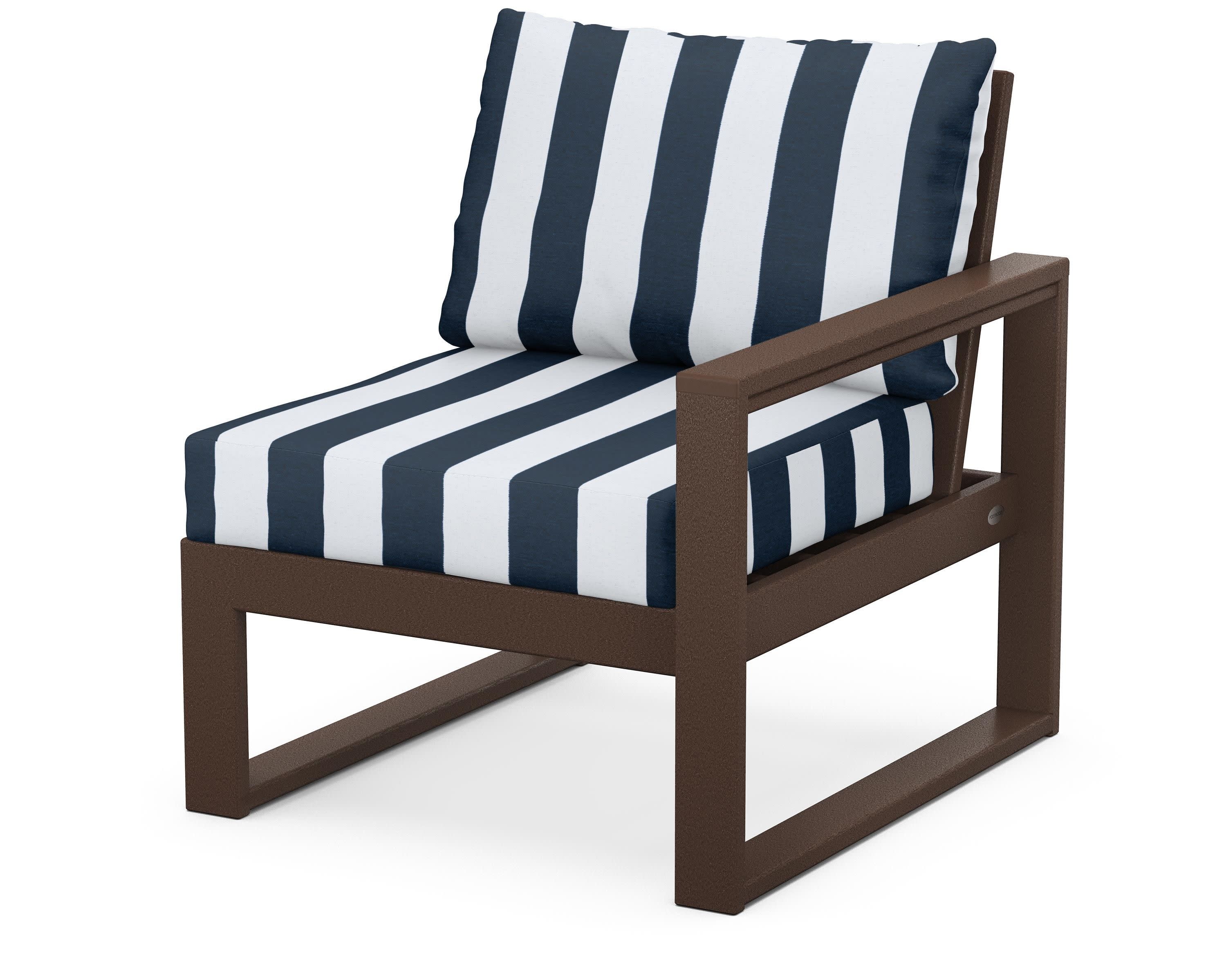 EDGE Modular Right Arm Chair in Mahogany / Cabana Stripe Marine Indigo