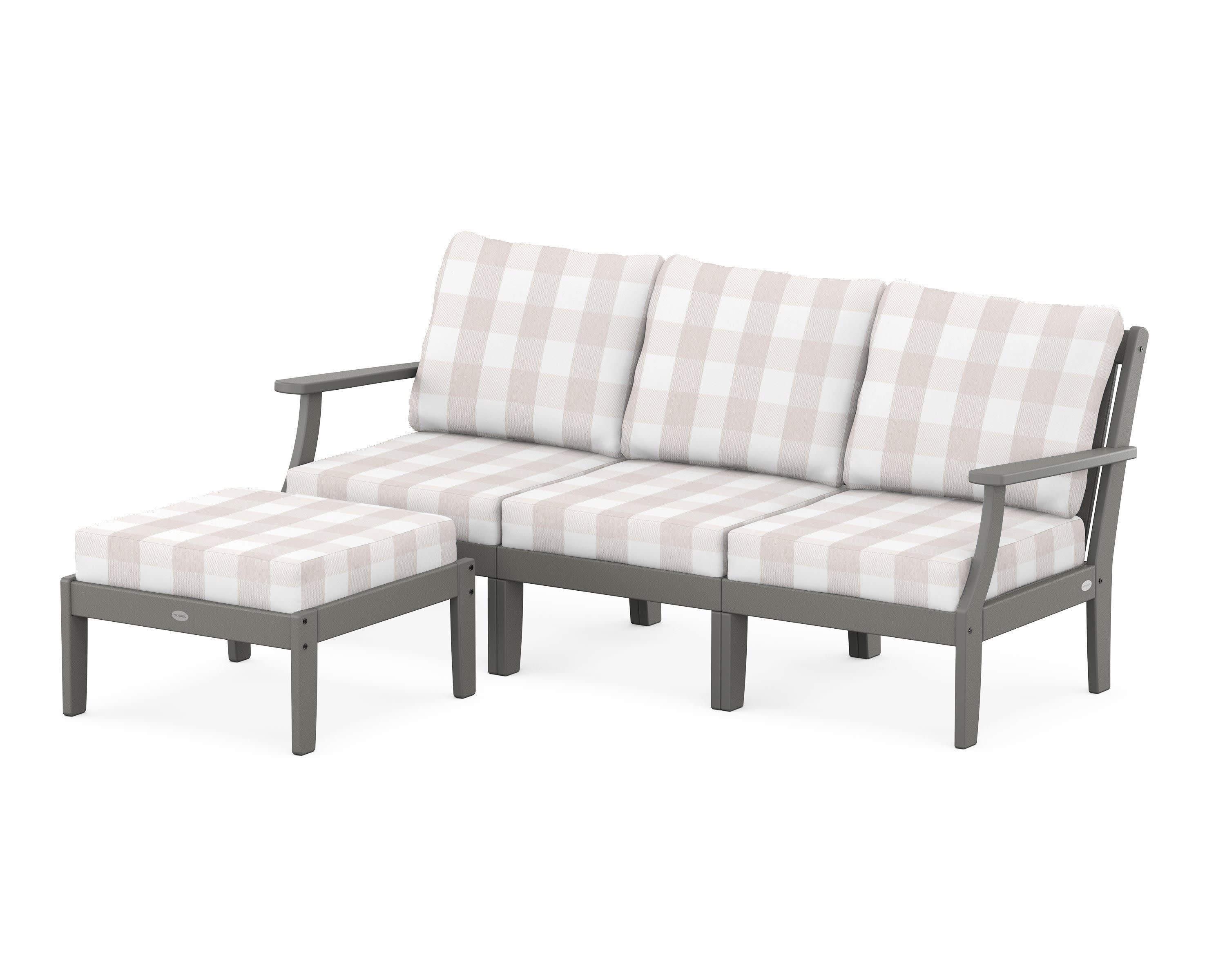 Braxton Modular 4-Piece Deep Seating Set with Ottoman in Slate Grey / Buffalo Plaid Dune Burlap