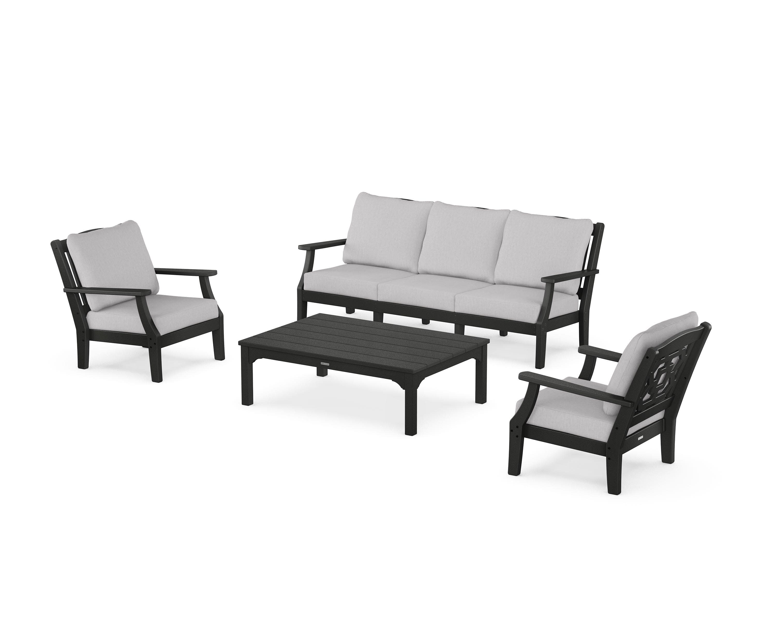 Chinoiserie 4-Piece Deep Seating Set with Sofa in Black / Granite