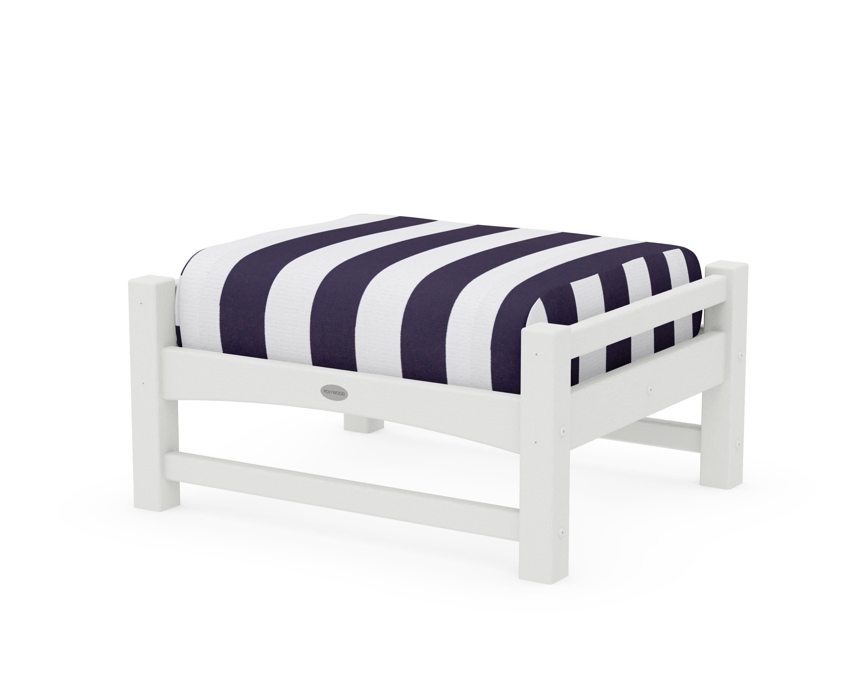 Club Ottoman in Vintage White / Cabana Stripe Navy