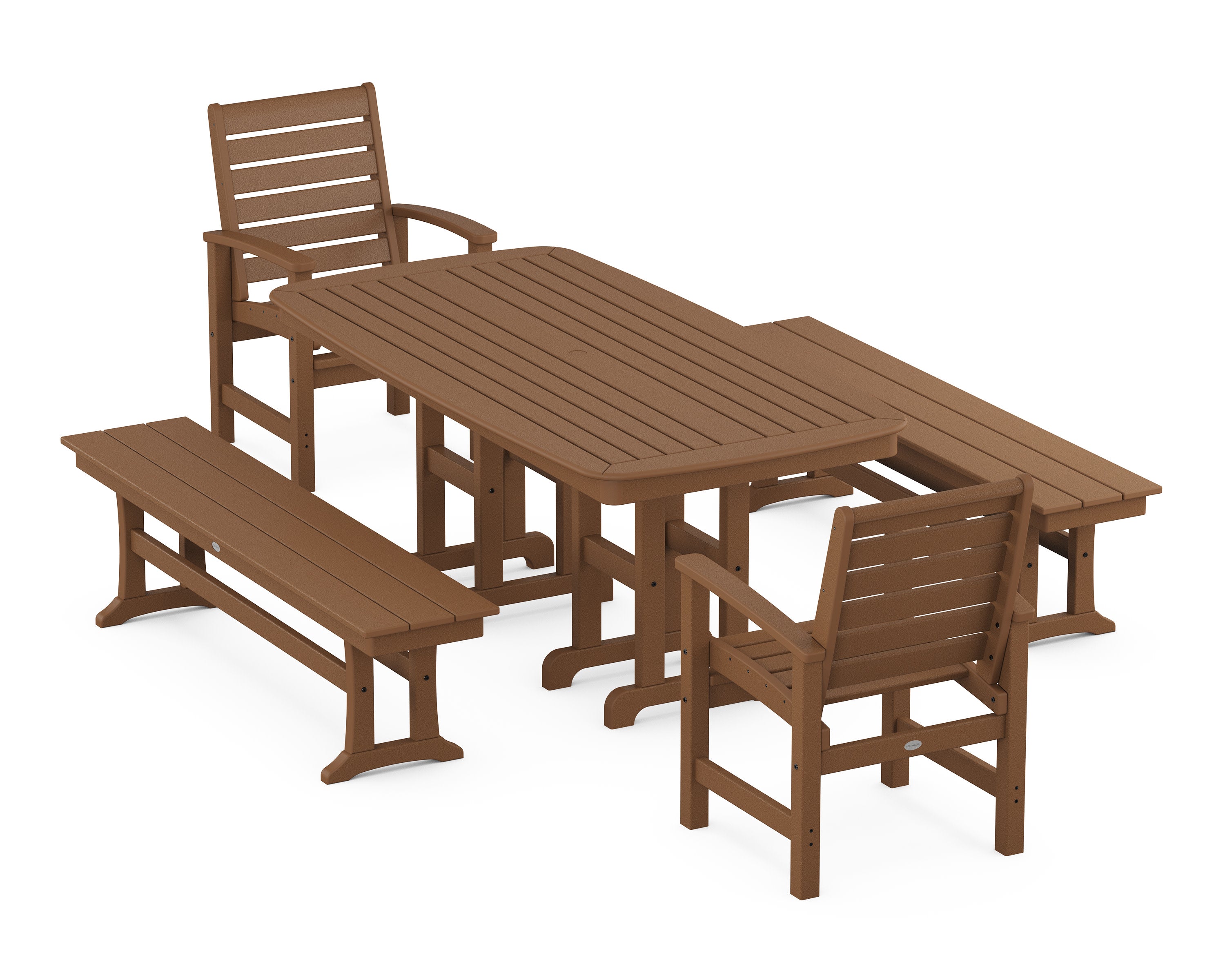 Signature 5-Piece Dining Set with Benches in Teak