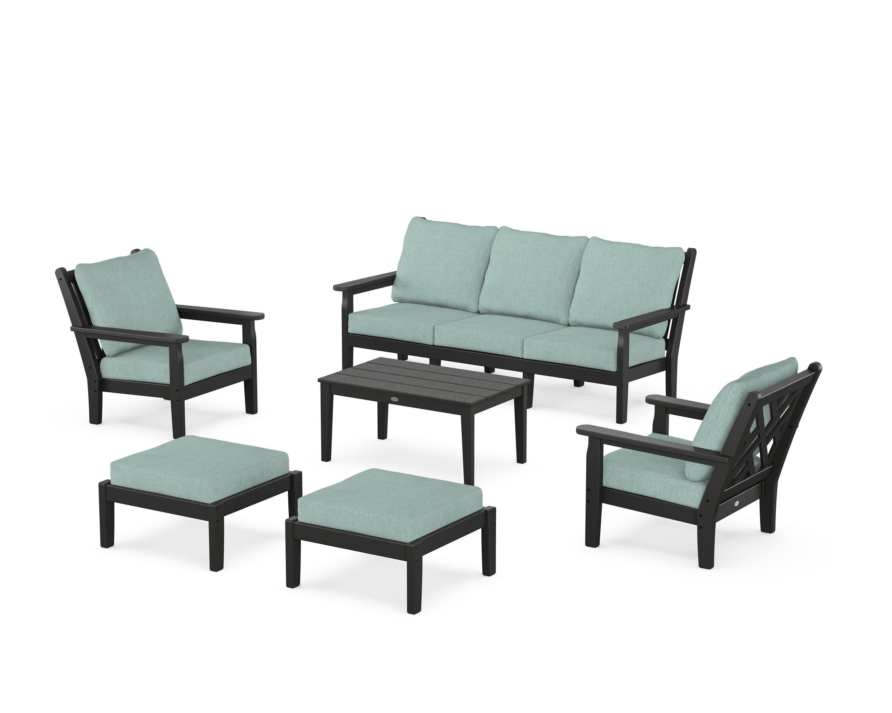 Chippendale 6-Piece Lounge Sofa Set in Black / Glacier Spa