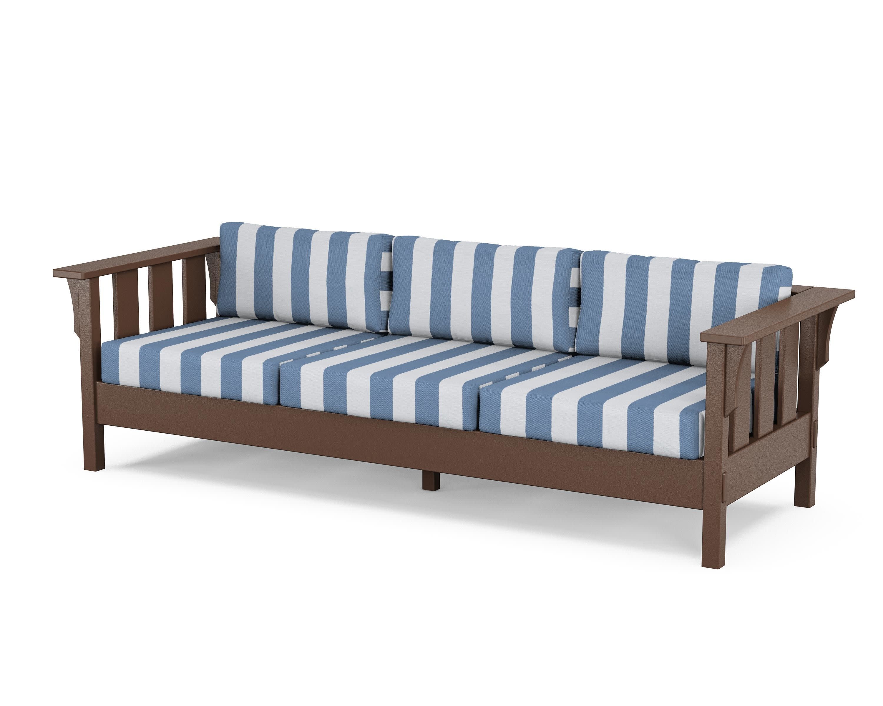 Acadia Deep Seating Sofa in Mahogany / Cabana Stripe Sky Blue