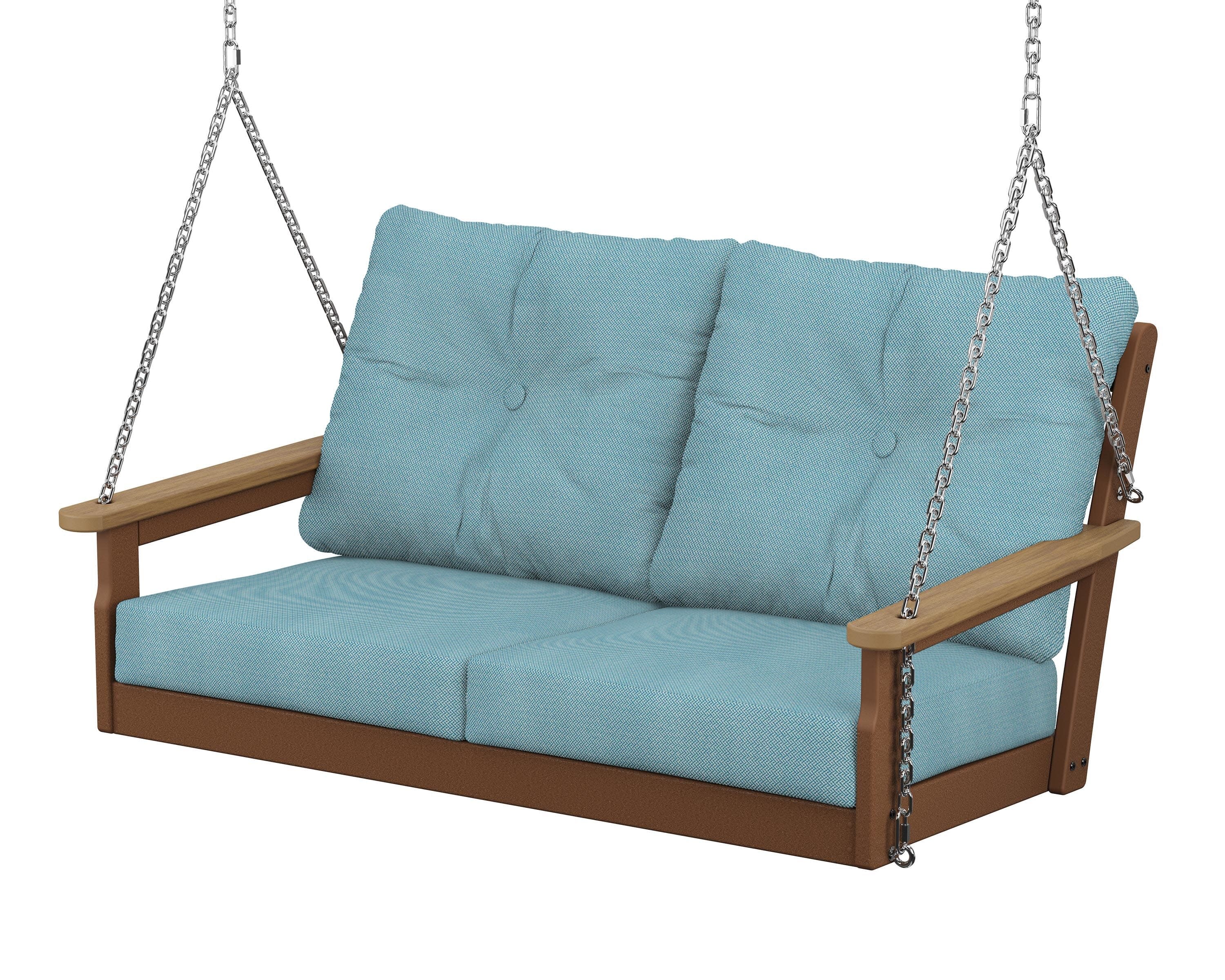 Vineyard Deep Seating Swing in Teak / Natural / Lattice Sky Blue