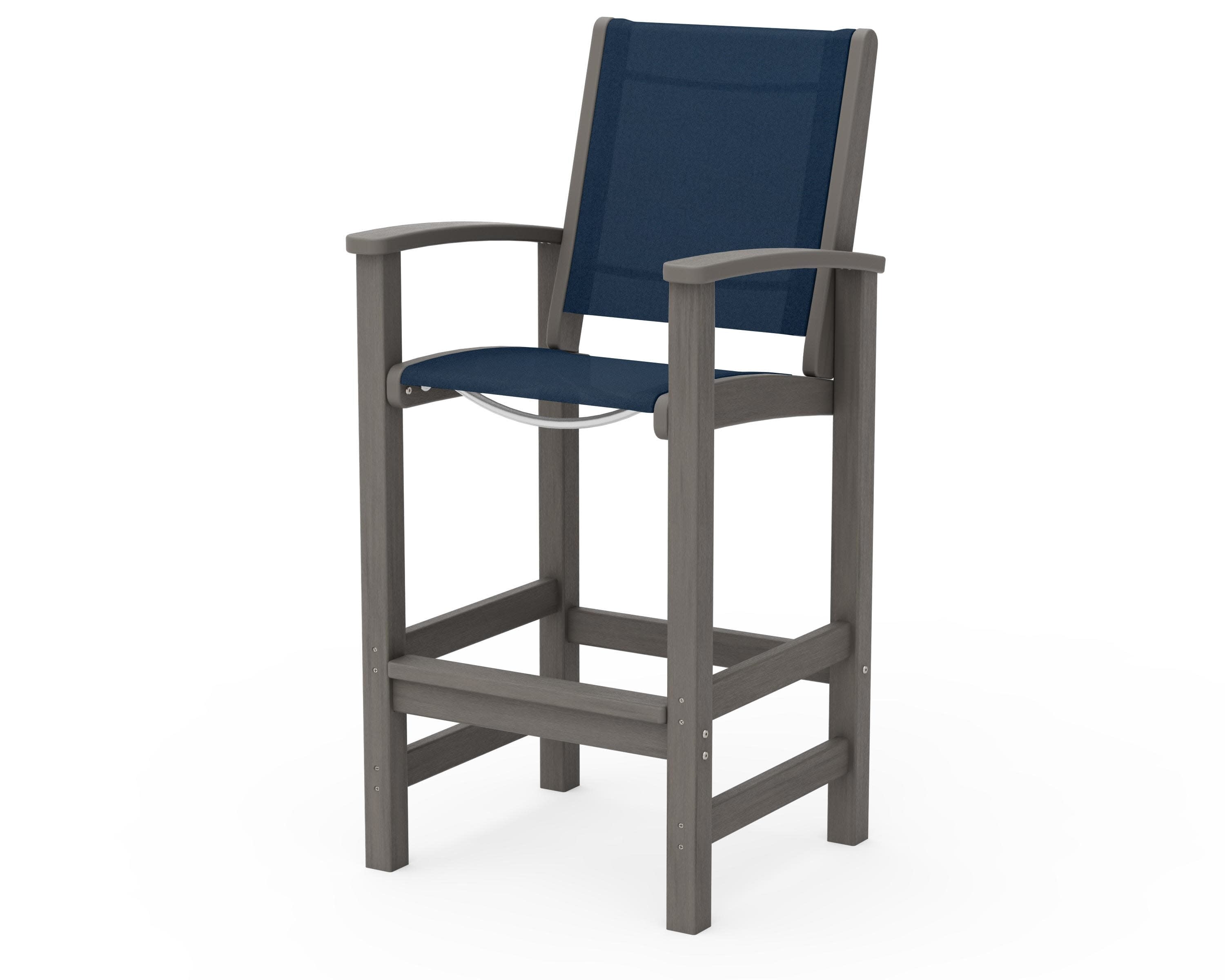 Coastal Bar Chair in Driftwood / Navy Blue Sling
