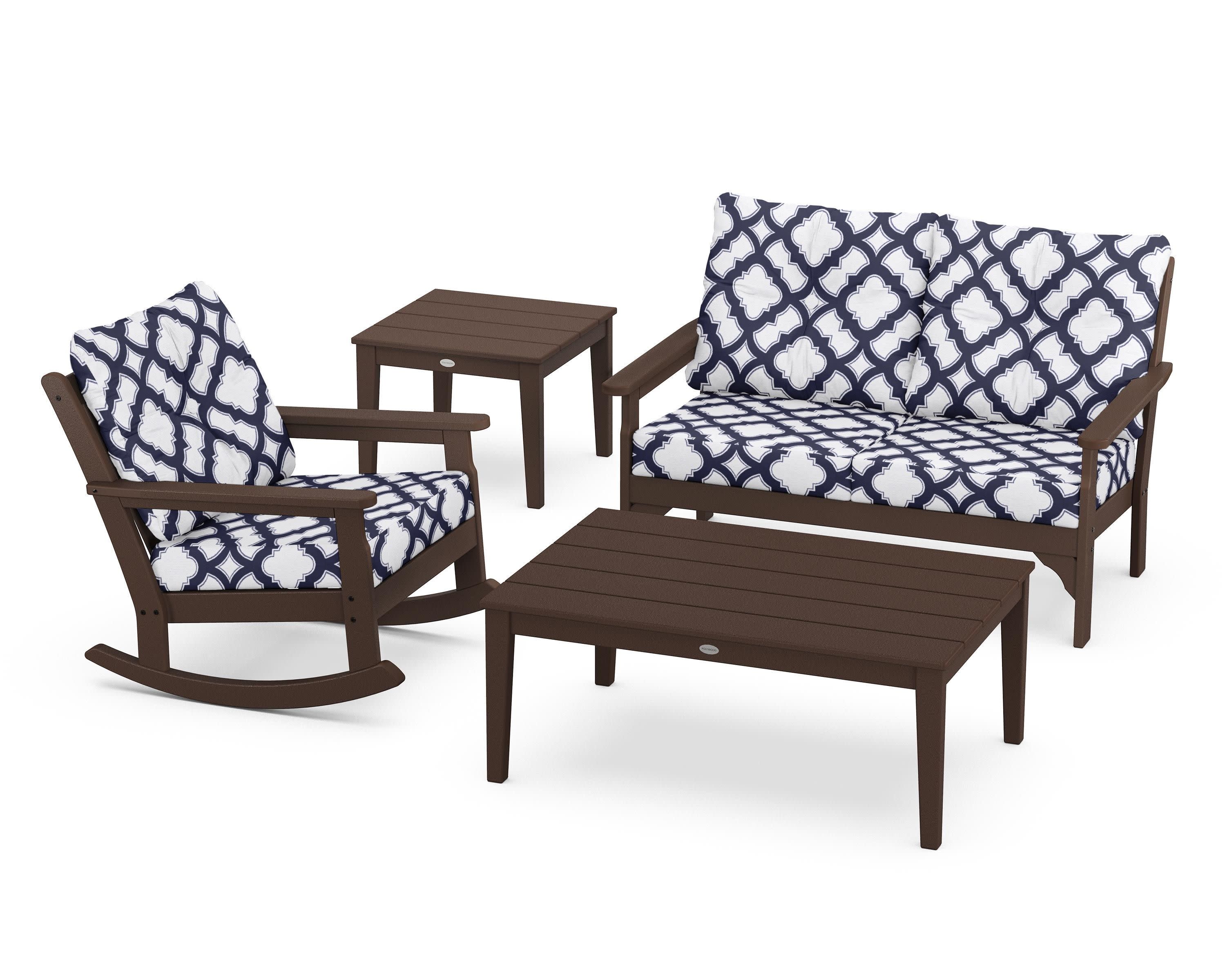 Vineyard 4-Piece Deep Seating Rocker Set in Mahogany / Trellis Navy