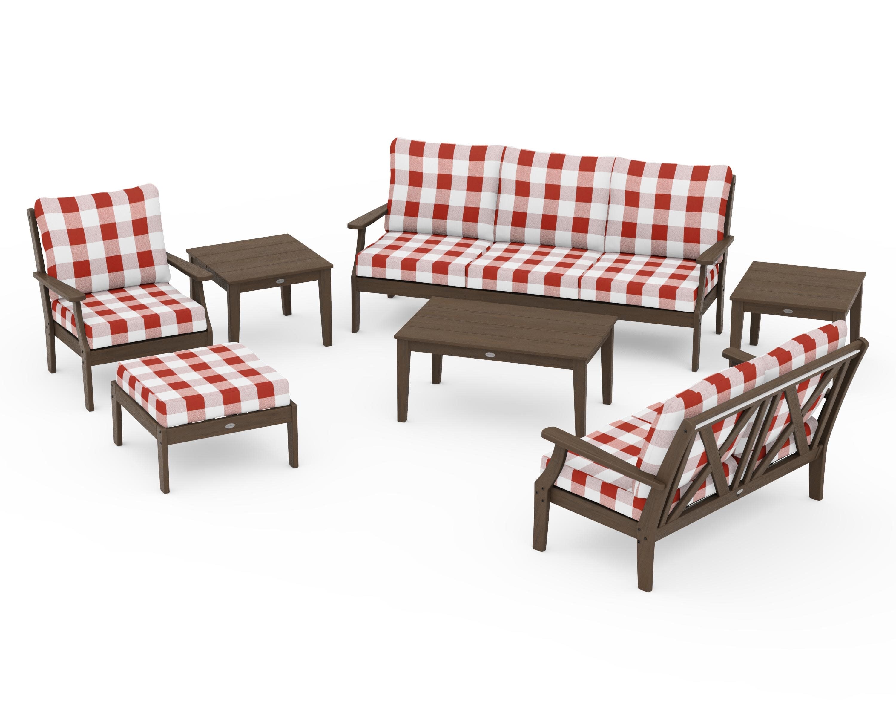 Braxton 7-Piece Deep Seating Set in Kona / Buffalo Plaid Crimson