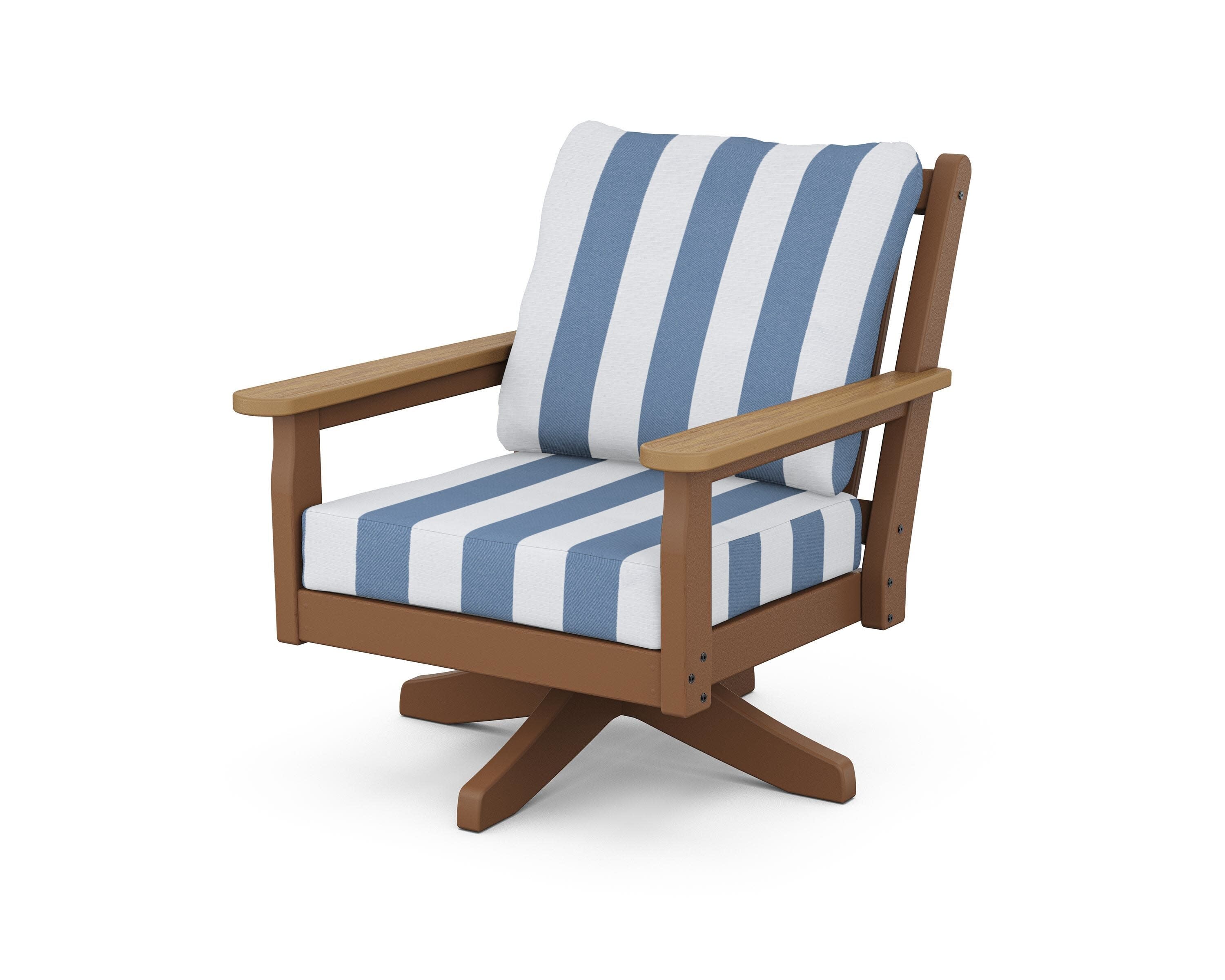 Chippendale Deep Seating Swivel Chair in Teak / Natural / Cabana Stripe Sky Blue
