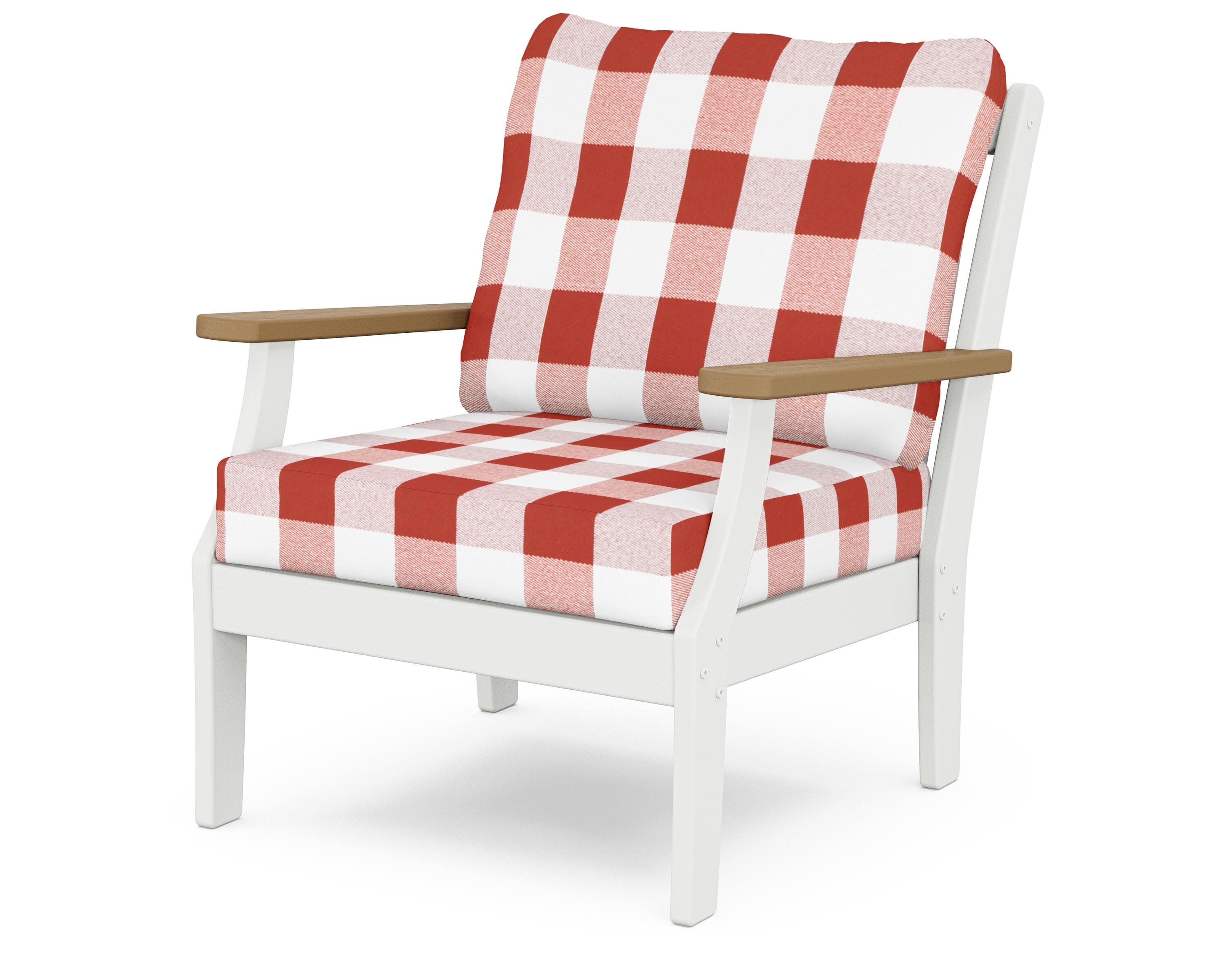 Braxton Deep Seating Chair in White / Natural / Buffalo Plaid Crimson
