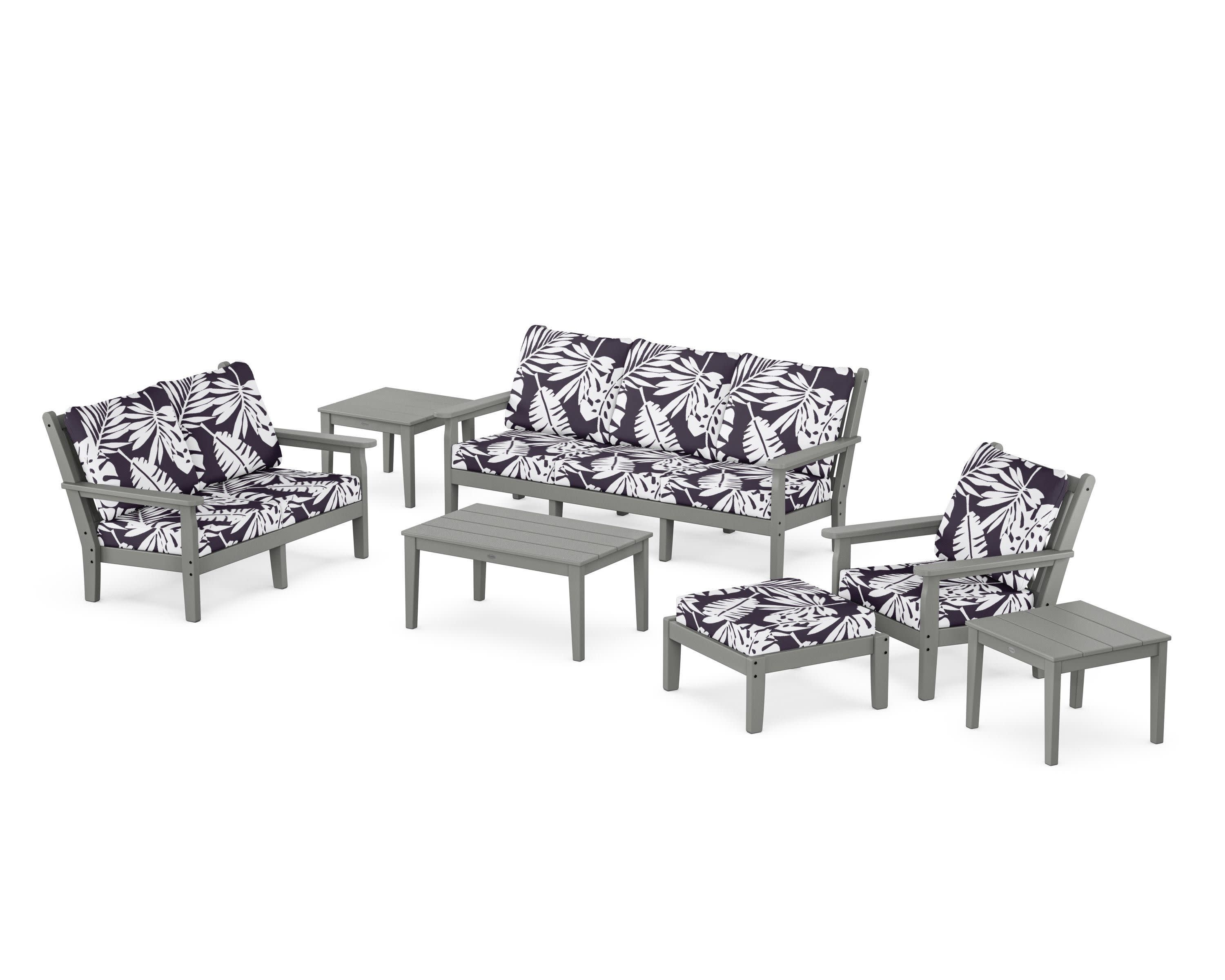 Chippendale 7-Piece Deep Seating Set in Slate Grey / Leaf Navy