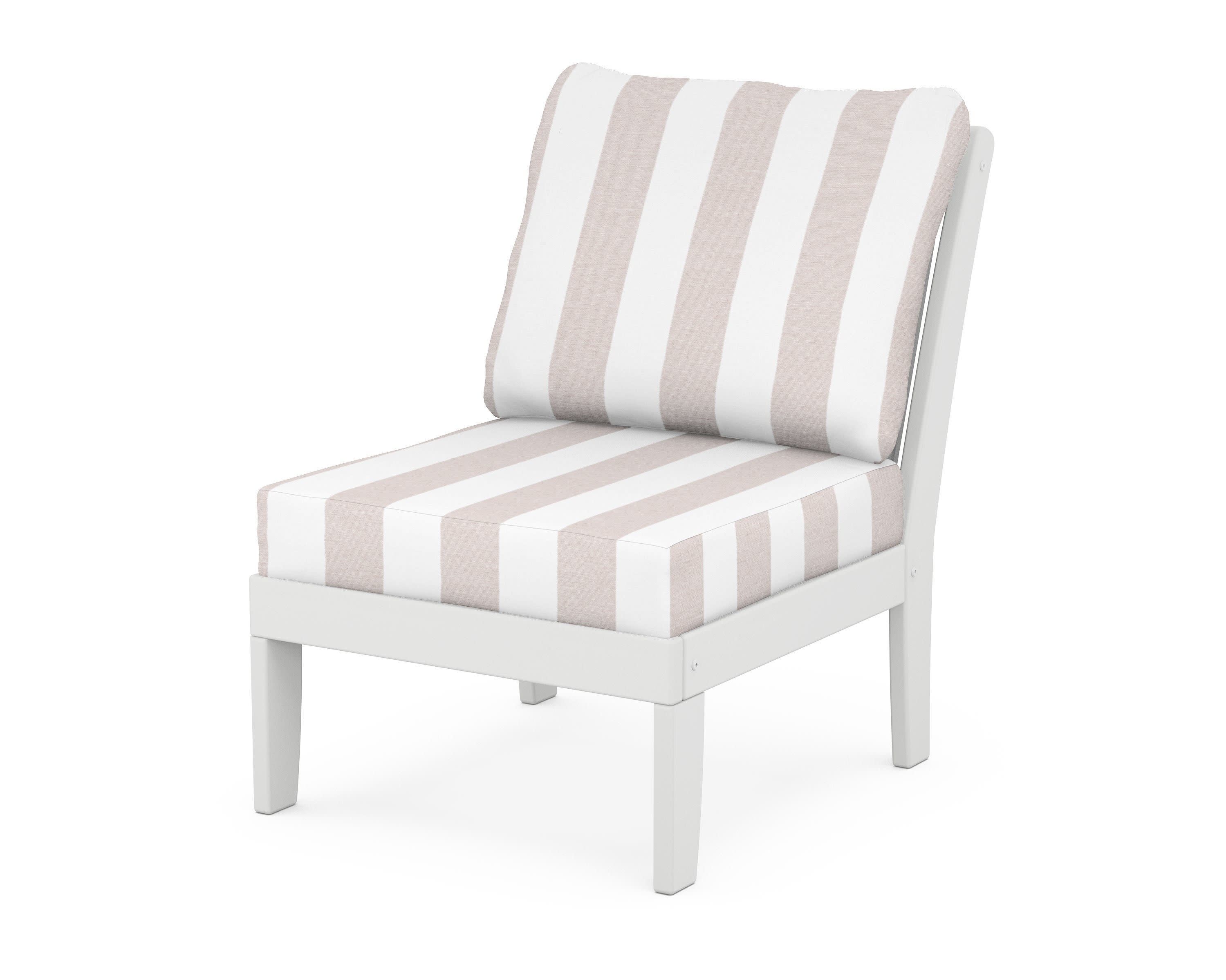 Braxton Modular Armless Chair in White / Cabana Stripe Dune Burlap