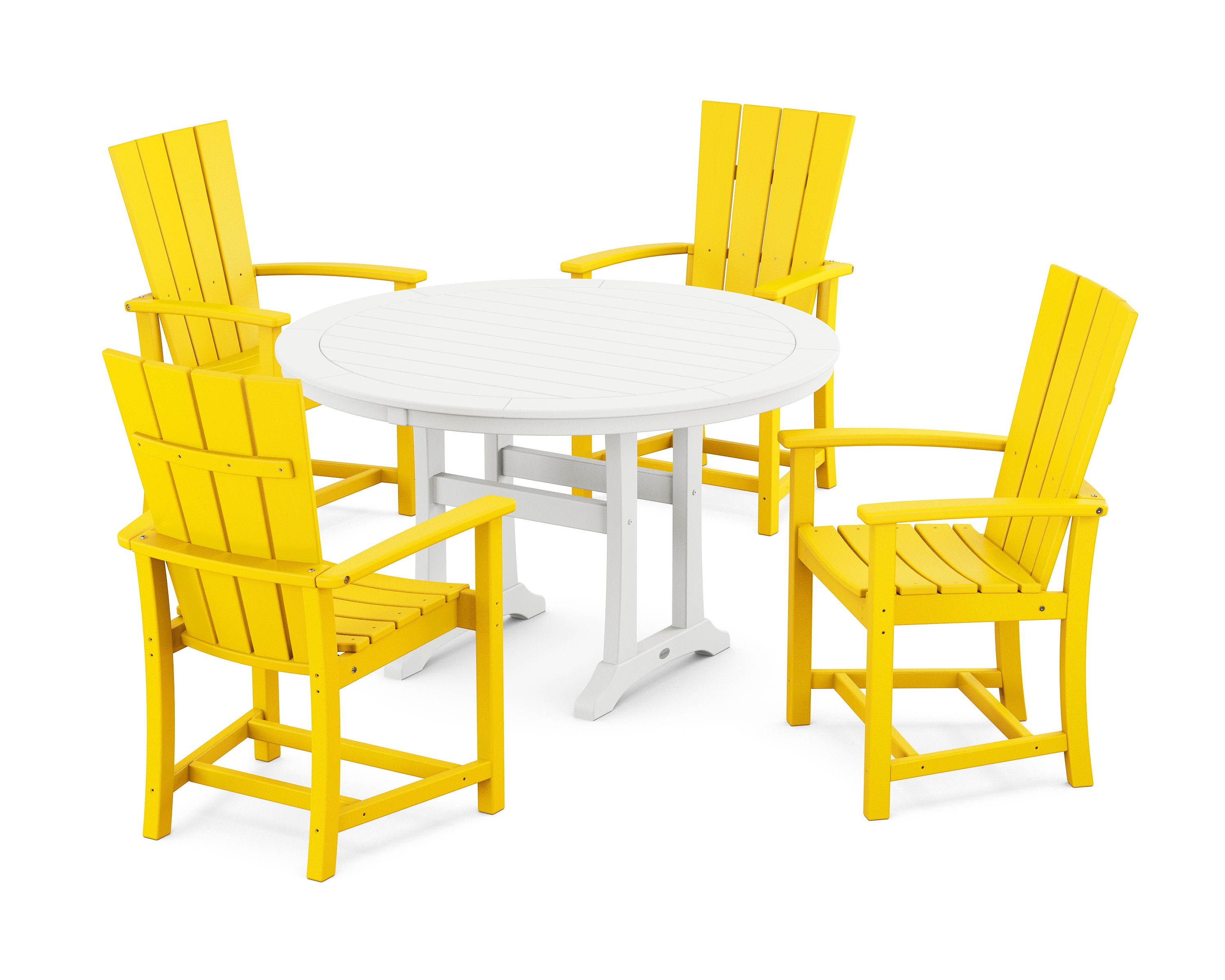 Quattro 5-Piece Round Dining Set with Trestle Legs in Lemon / White