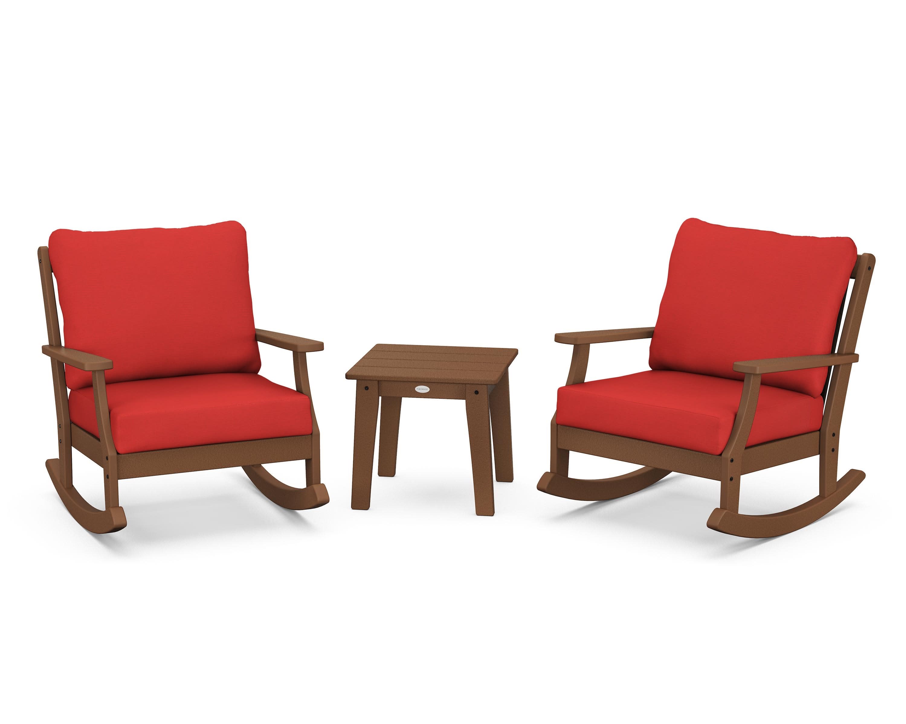 Braxton 3-Piece Deep Seating Rocker Set in Teak / Crimson Linen