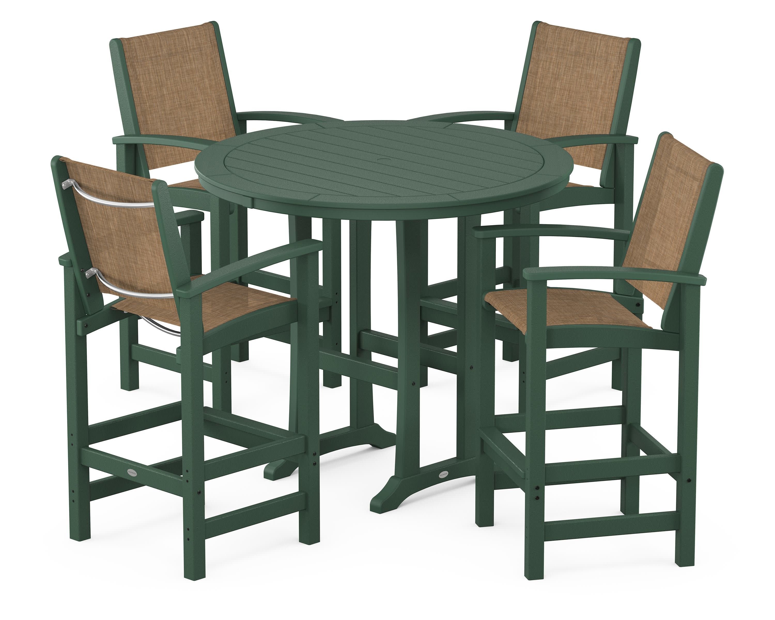 Coastal 5-Piece Nautical Trestle Bar Set in Green / Burlap Sling
