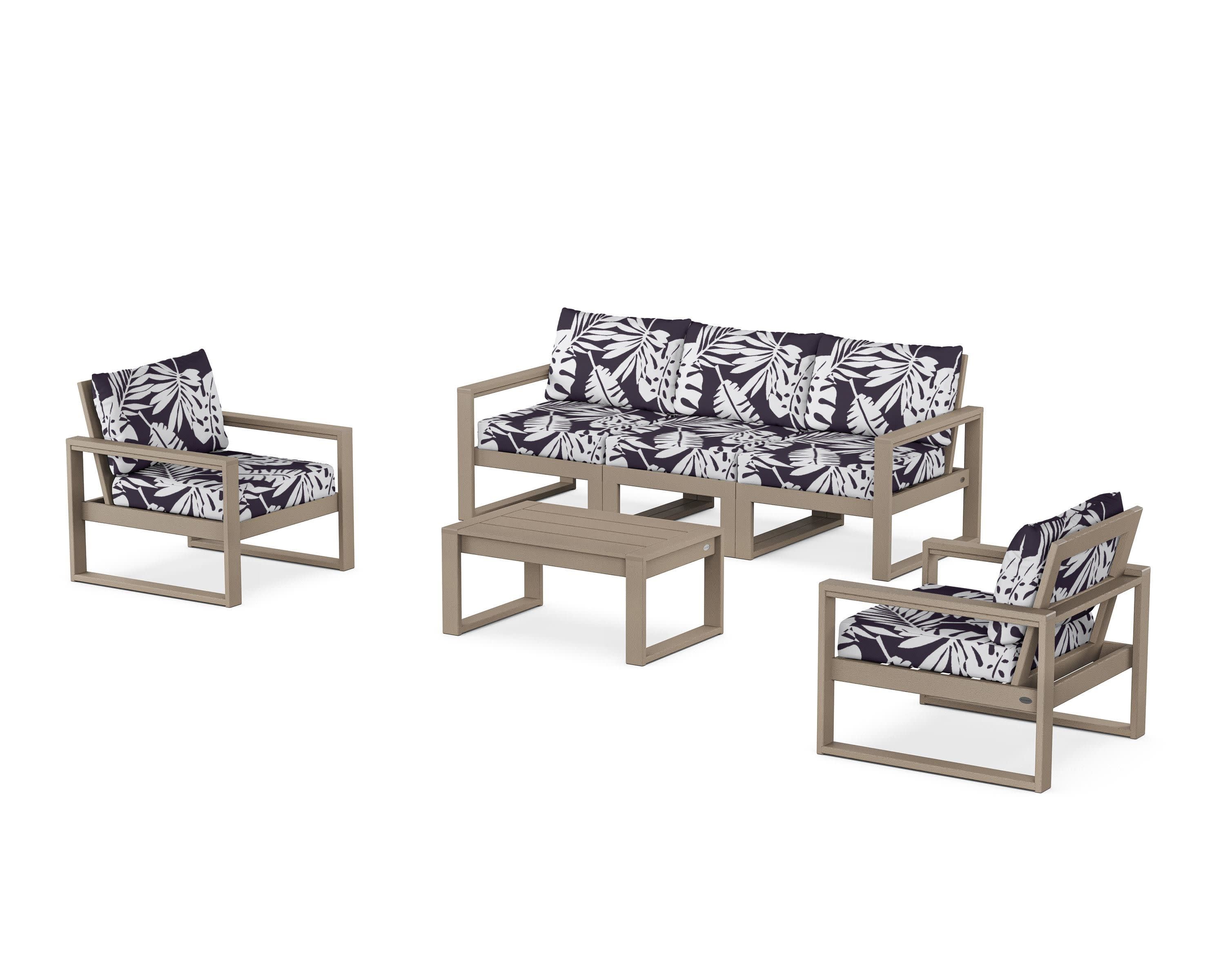 EDGE Sectional 4-Piece Deep Seating Set with Sofa in Vintage Sahara / Leaf Navy