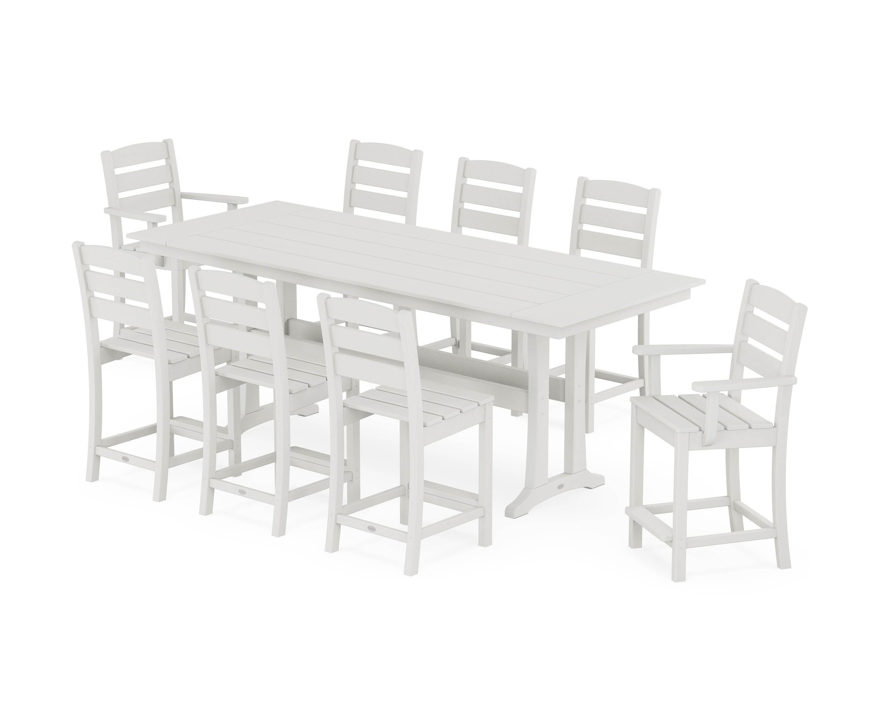 Lakeside 9-Piece Farmhouse Counter Set with Trestle Legs in Vintage White