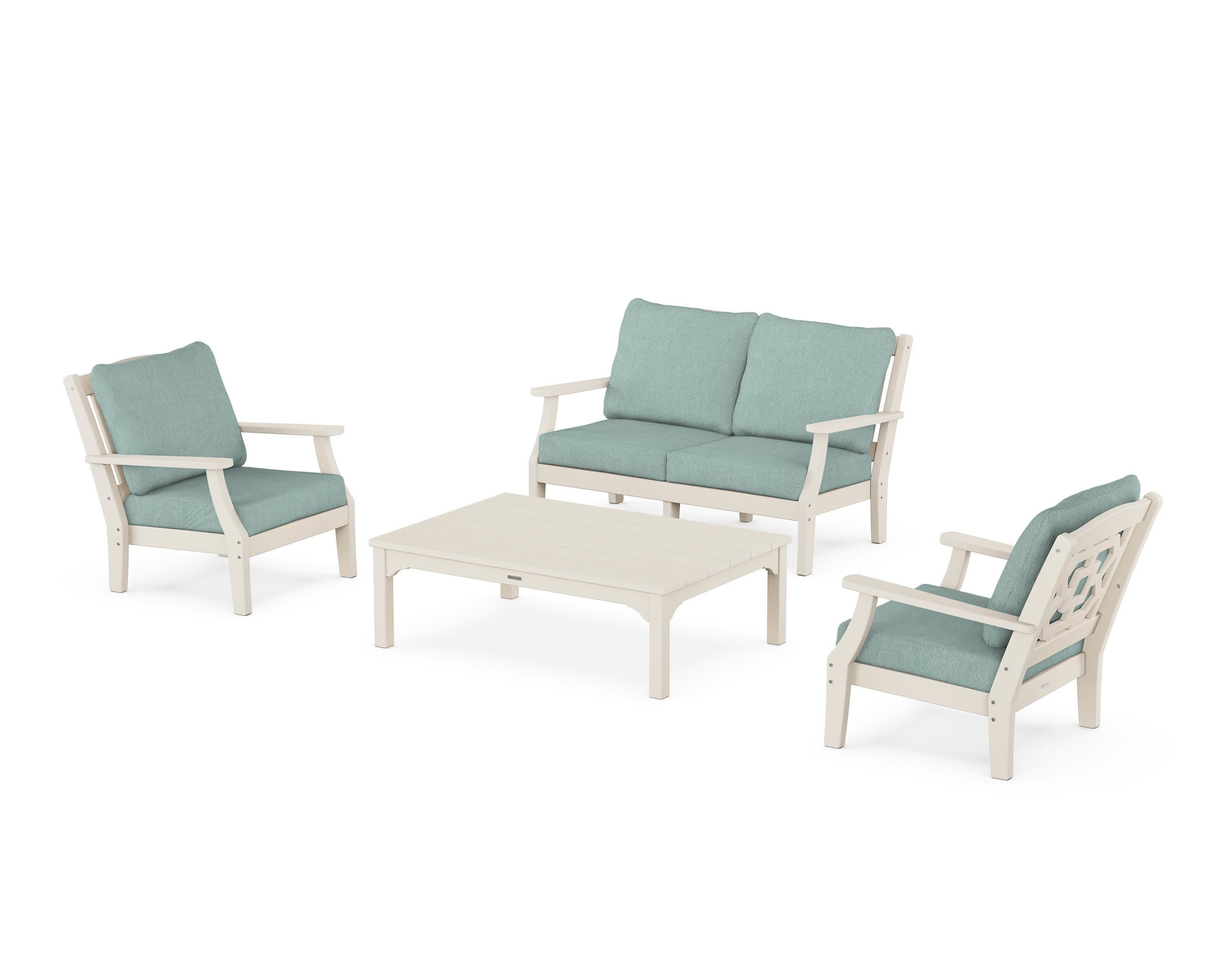 Chinoiserie 4-Piece Deep Seating Set with Loveseat in Sand / Glacier Spa